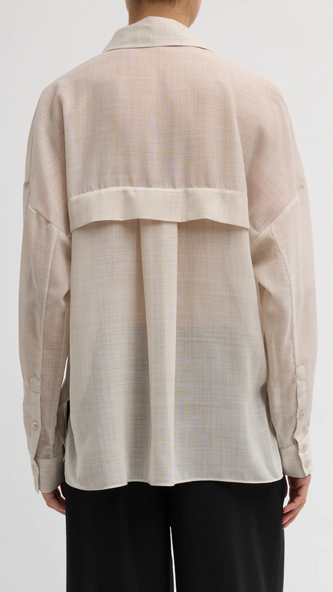 Tibi Sheer Wool Gauze Shirt in Oatmeal