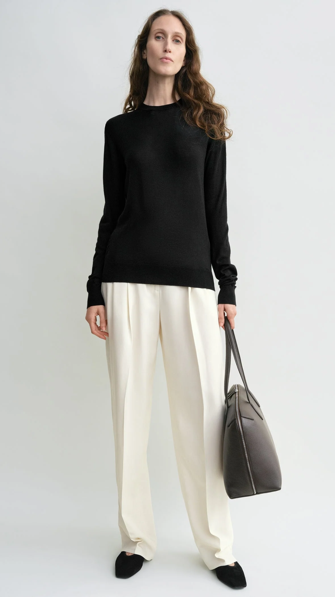 Toteme Fine Crew Knit Top in Black