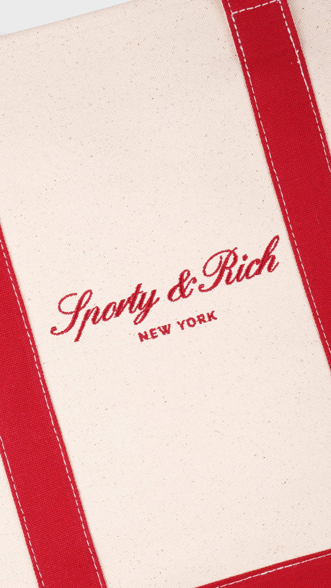 Sporty & Rich Signature NY Logo Medium Tote in Natural/Ruby