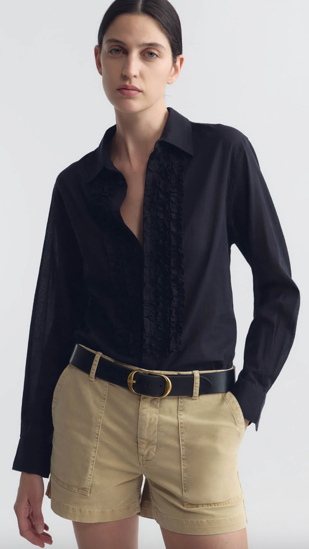 Nili Lotan Nathael Ruffle Shirt in Midnight