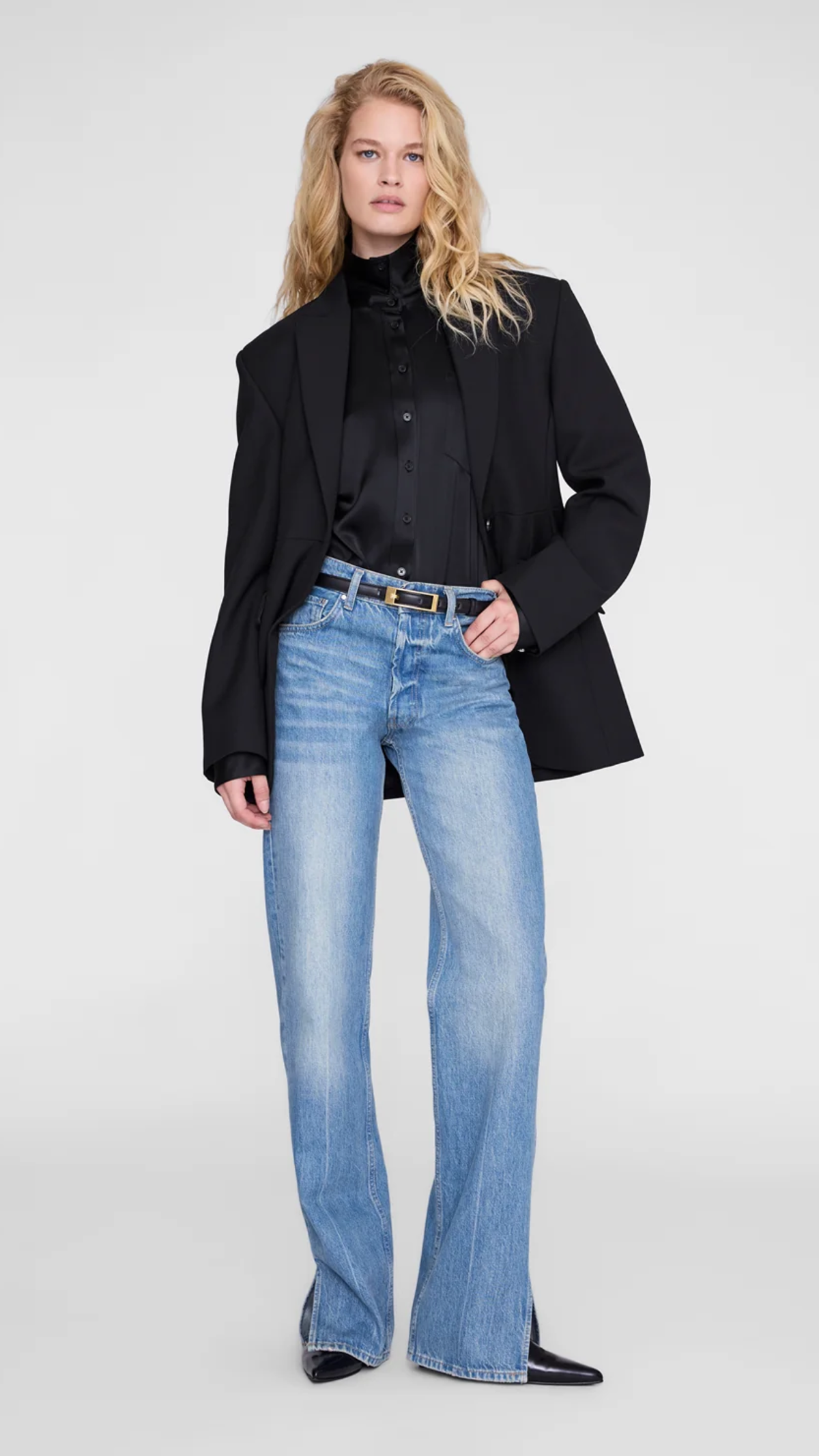 Anine Bing Scott Cropped Shirt in Black