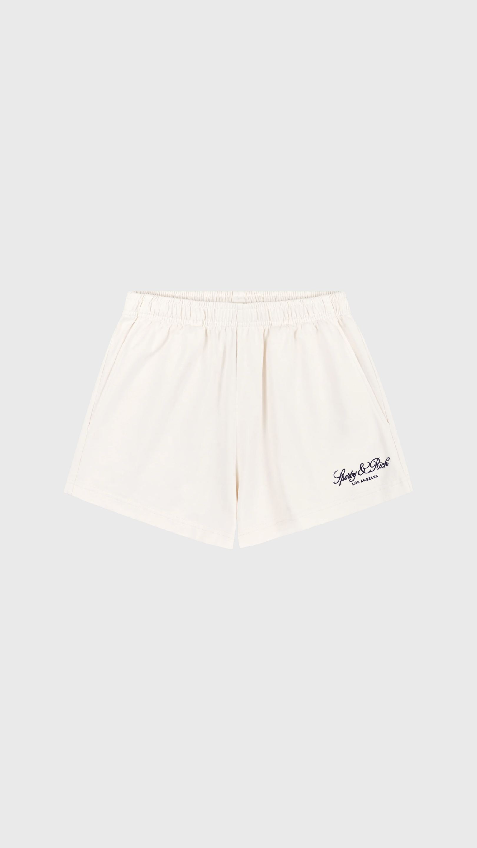 Sporty & Rich Vendome LA Embroidered Disco Short in Ecru/Navy