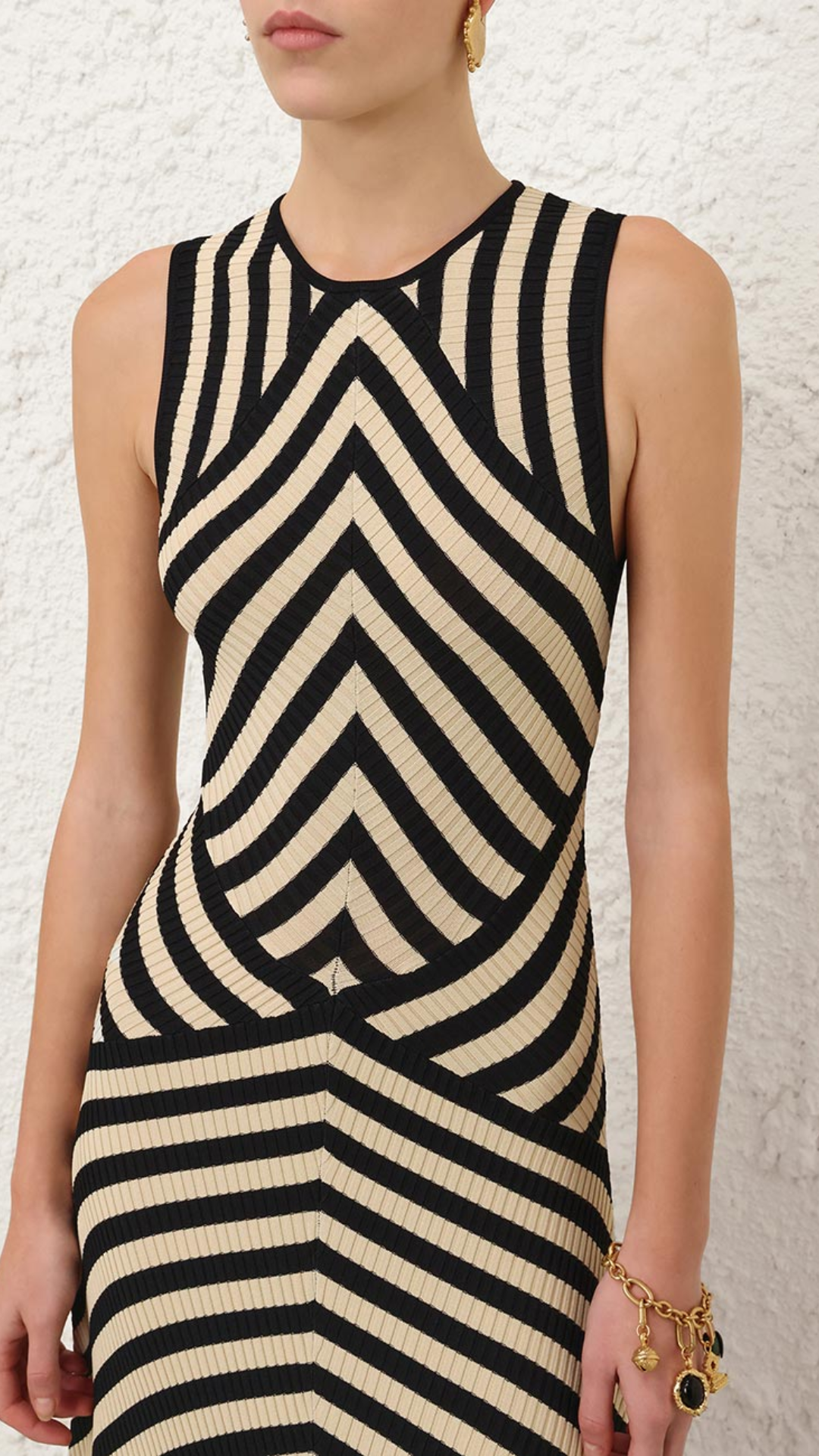 Zimmermann Valiant Deco Stripe Midi Dress in Black Cream