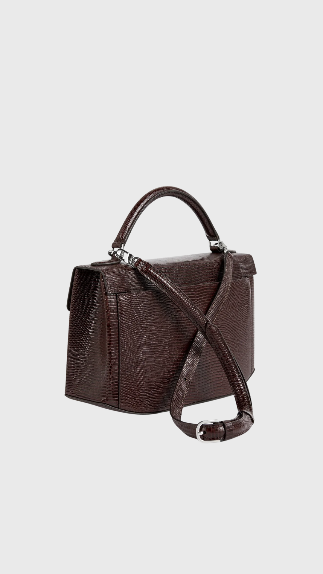 Toteme Clip Lizard Embossed Top Handle Bag in Brown