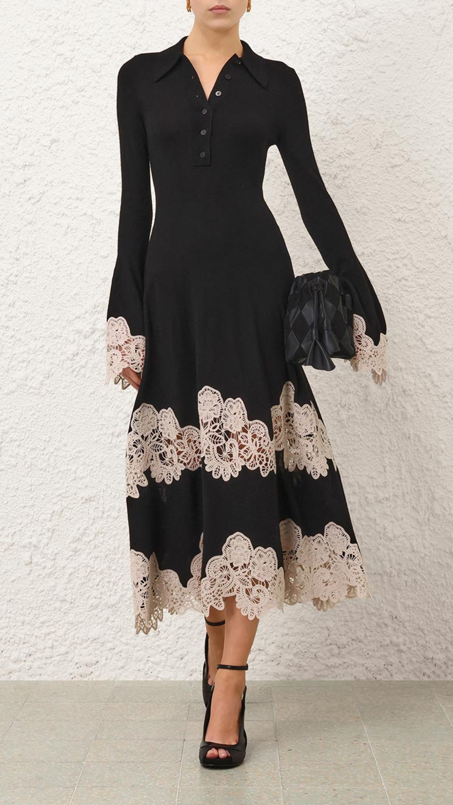 Zimmermann Valiant Merino Lace Dress in Black Cream