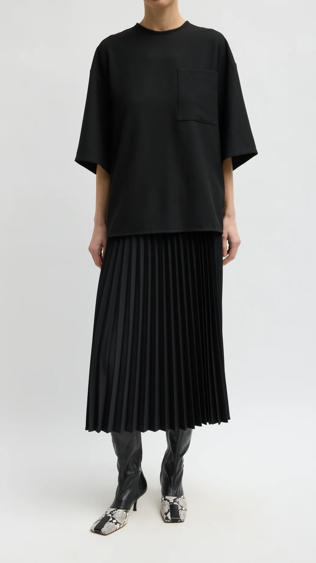 Tibi Tropical Wool Pleating Sunray Skirt in Black