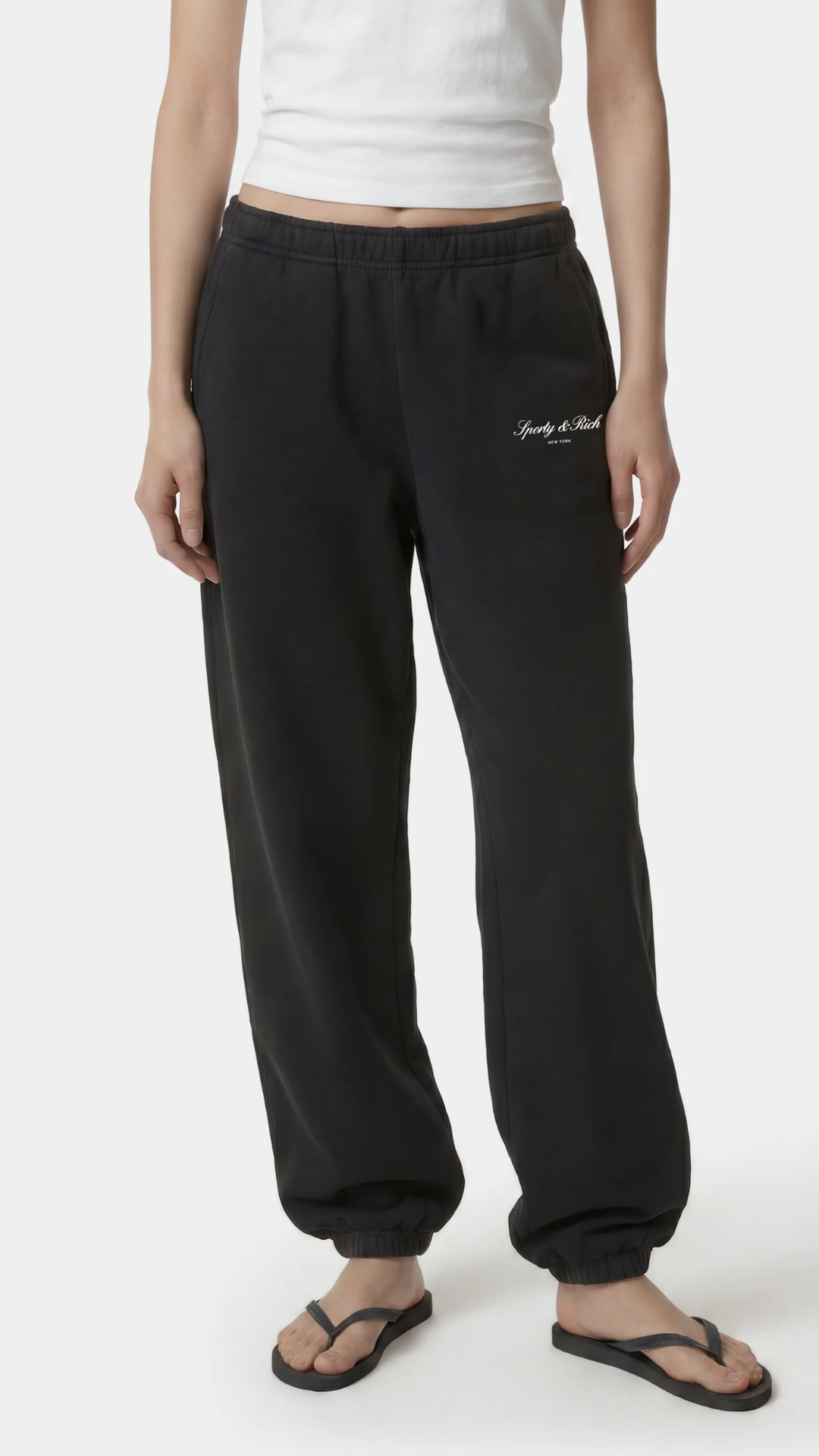 Sporty & Rich Signature NY Sweatpant in Faded Black