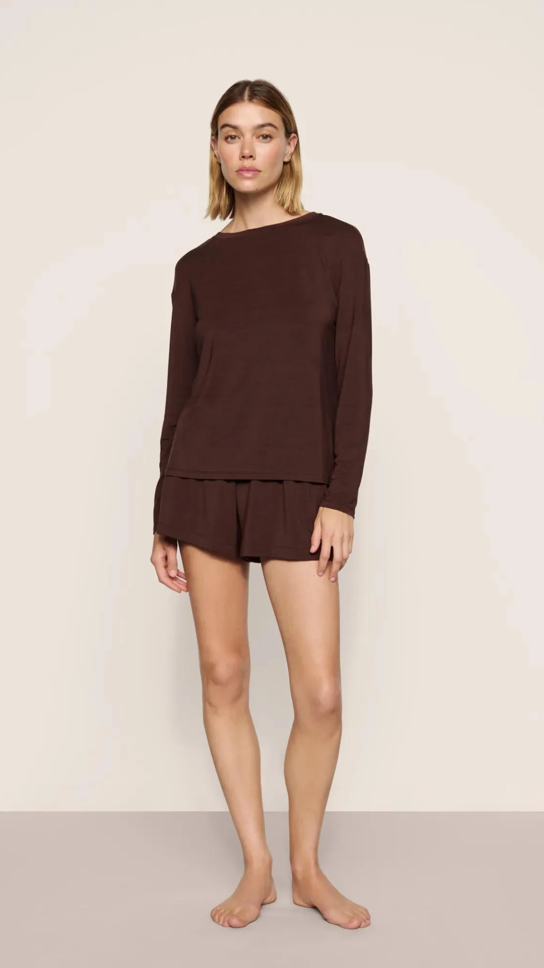 Eberjey Gisele Long Sleeve Top in Chocolate