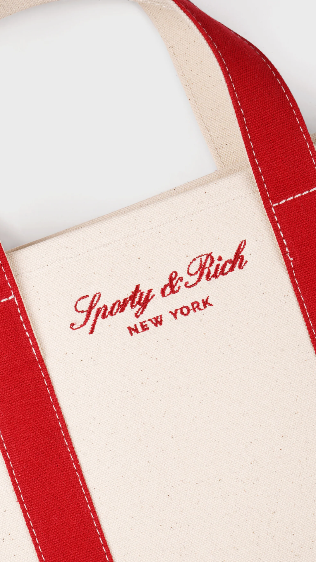 Sporty & Rich Signature NY Logo Mini Tote in Natural/Ruby