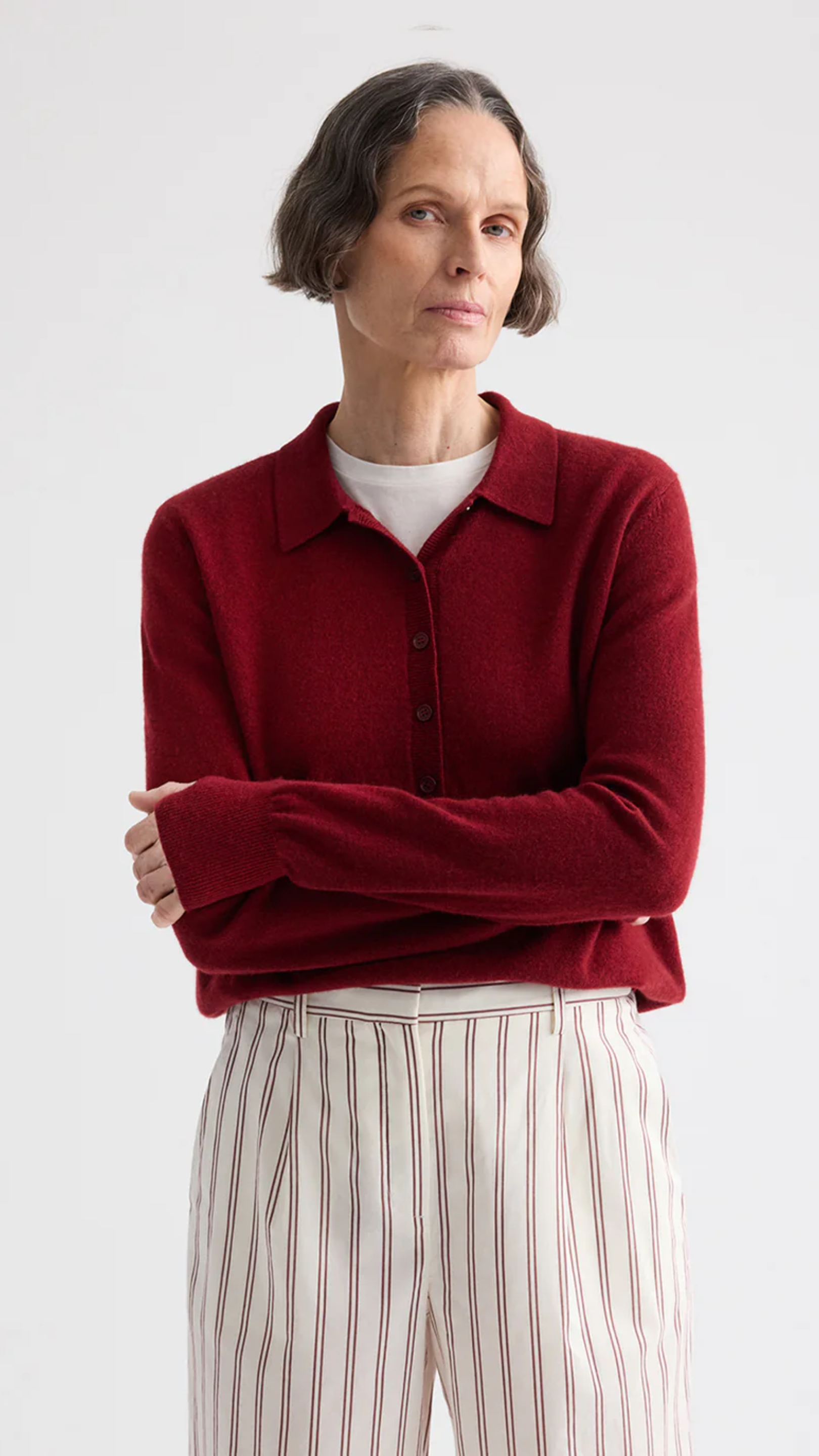 TWP Uma Henley Cashmere Sweater in Karanda Red