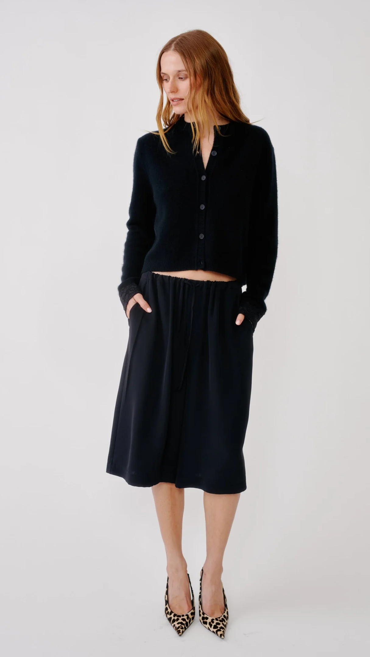 Sablyn Carin Brushed Cashmere Button Up Cardigan in Black