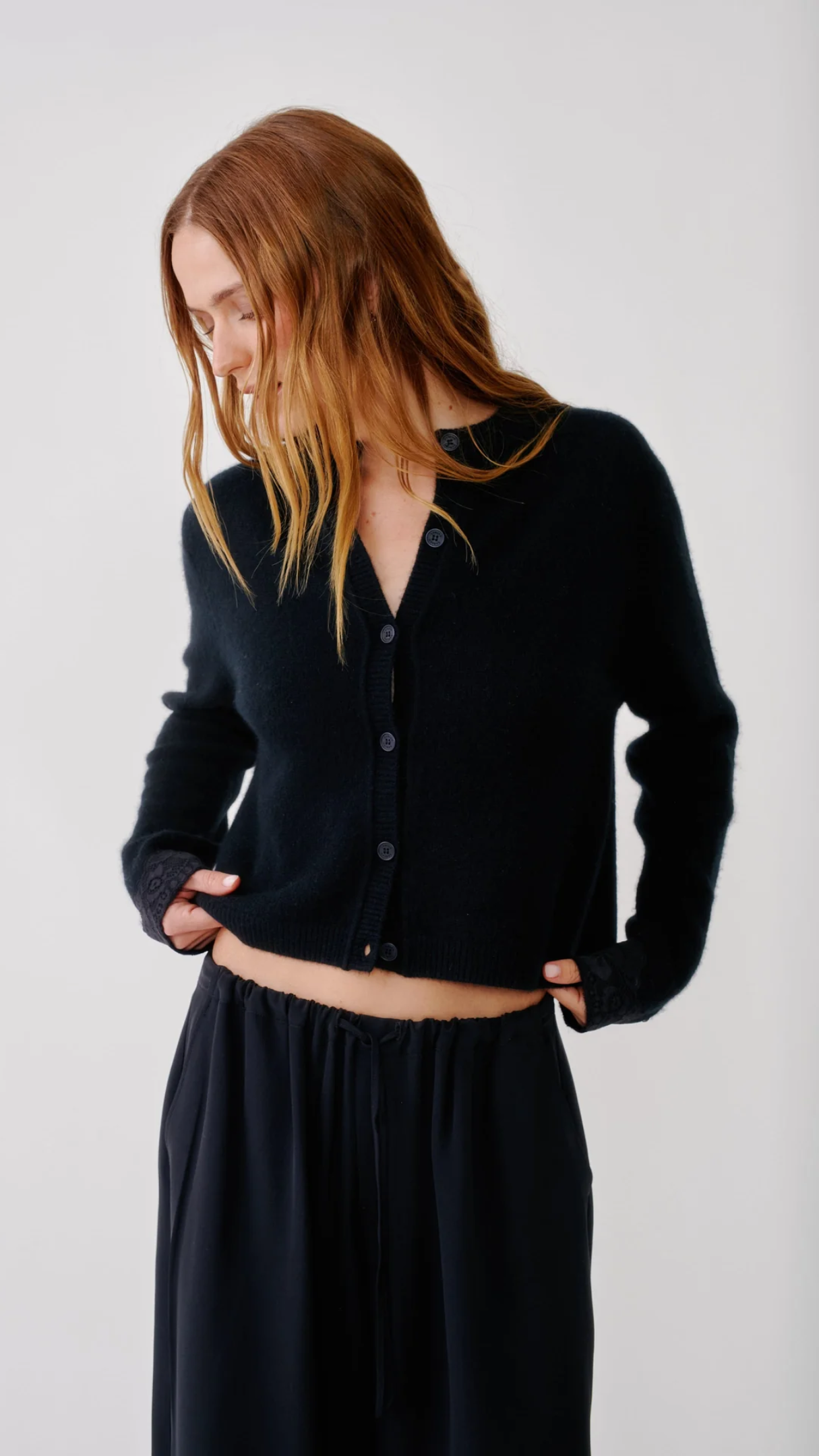 Sablyn Carin Brushed Cashmere Button Up Cardigan in Black