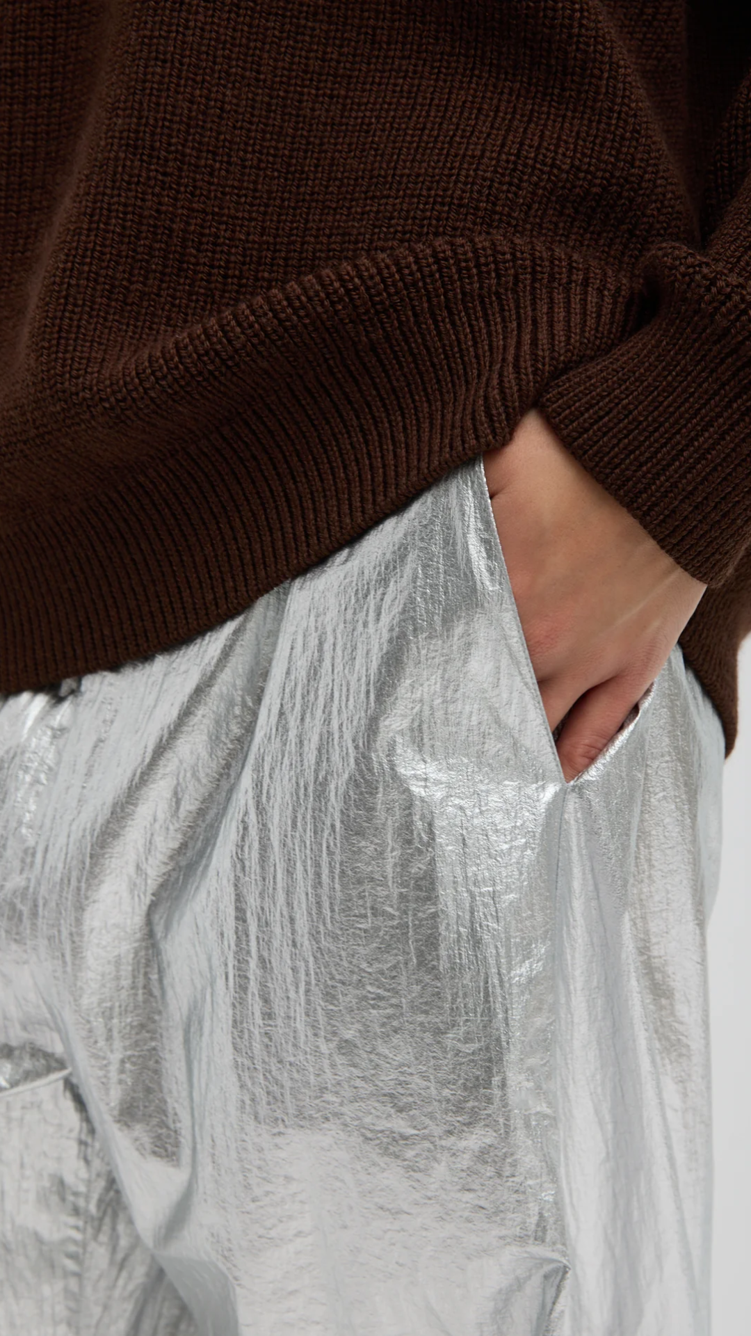 Tibi Silver Metallic Nylon Winslow Pant in Silver