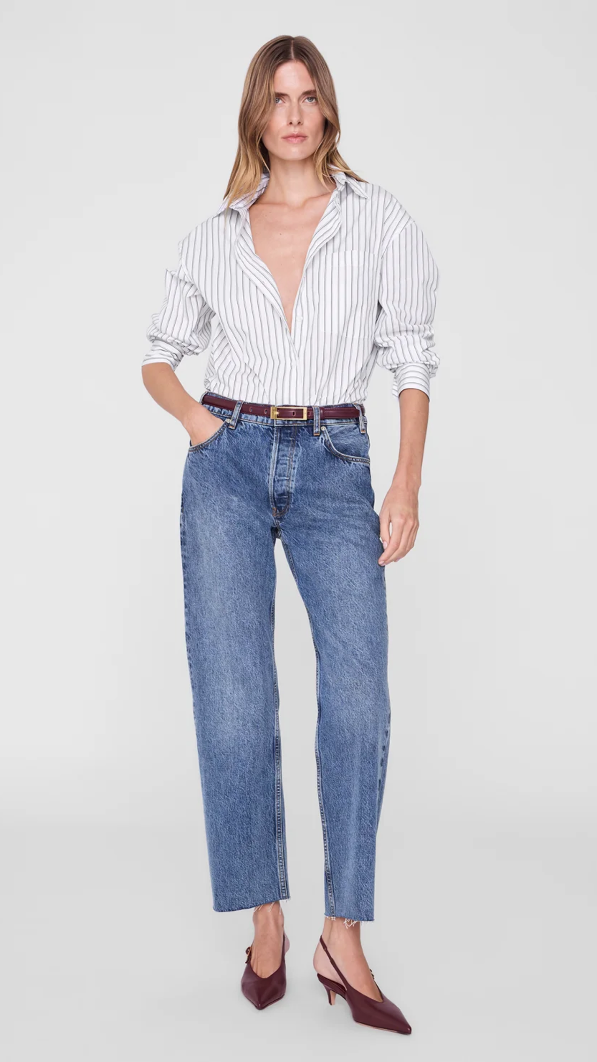 Anine Bing Scott Shirt in White and Black Stripe
