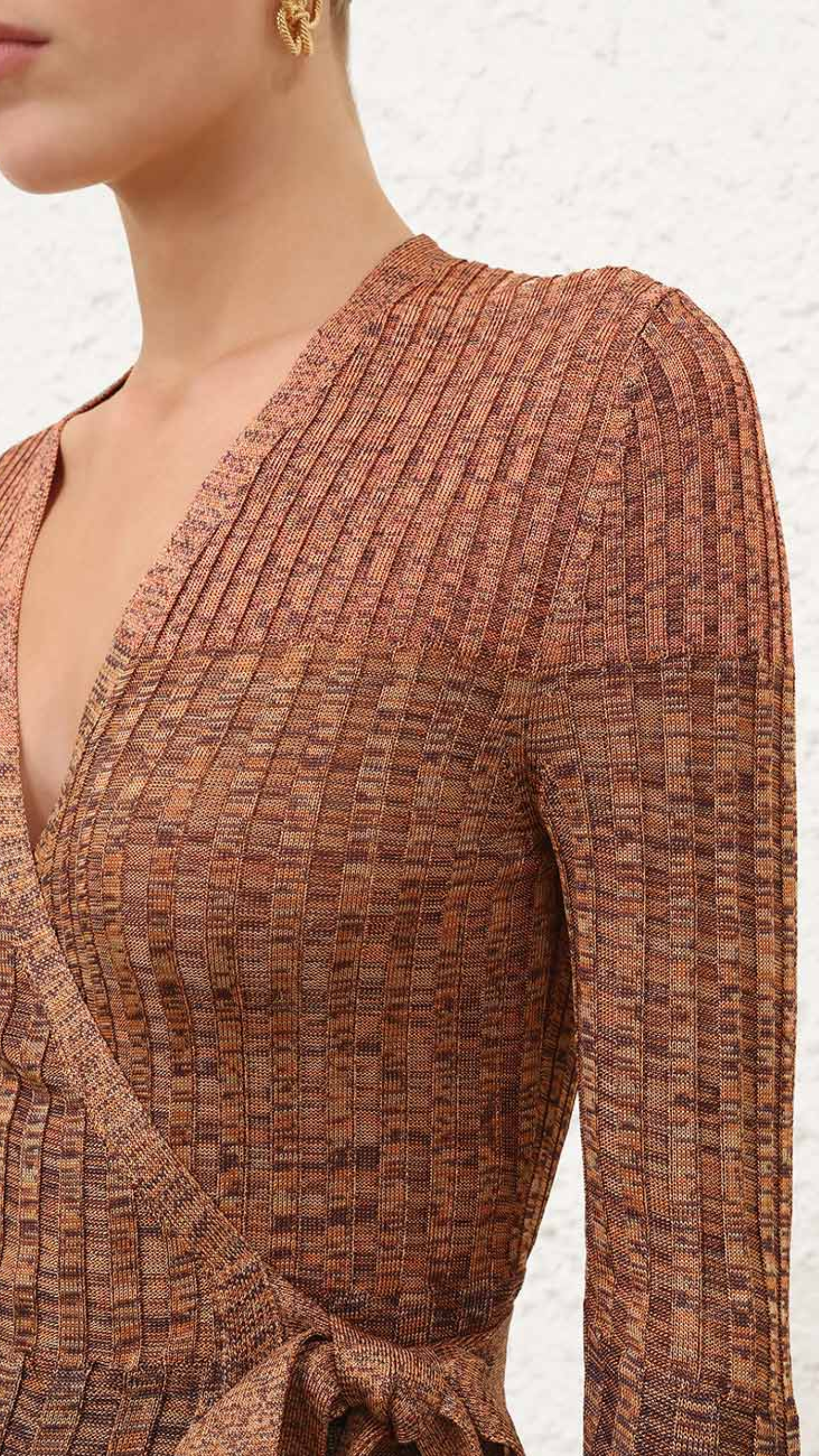 Zimmermann Mouline Rib Wrap Top in Chocolate Multi