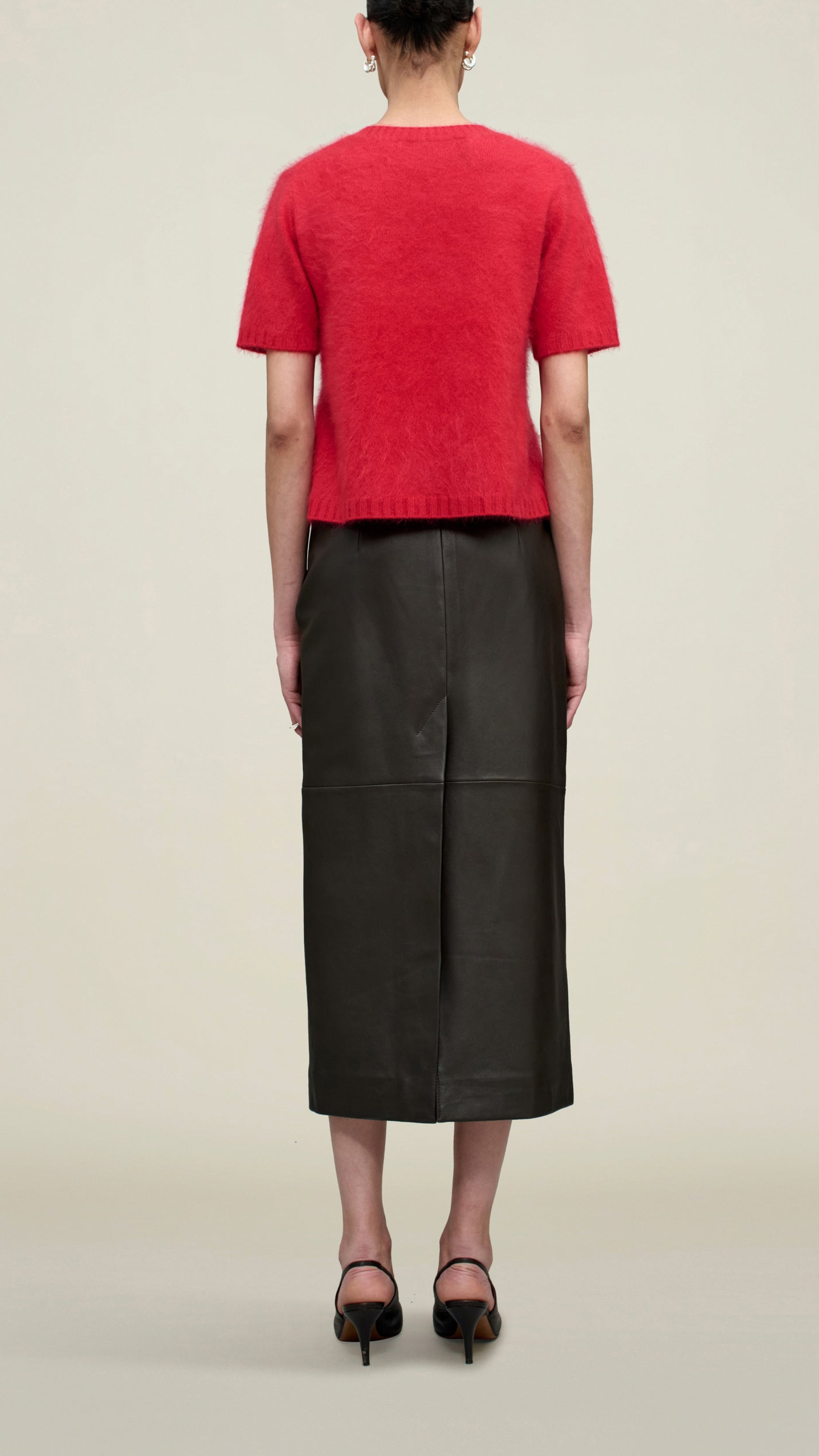 Kallmeyer Veda Short Sleeve Brushed Cashmere Crewneck in Vermilli