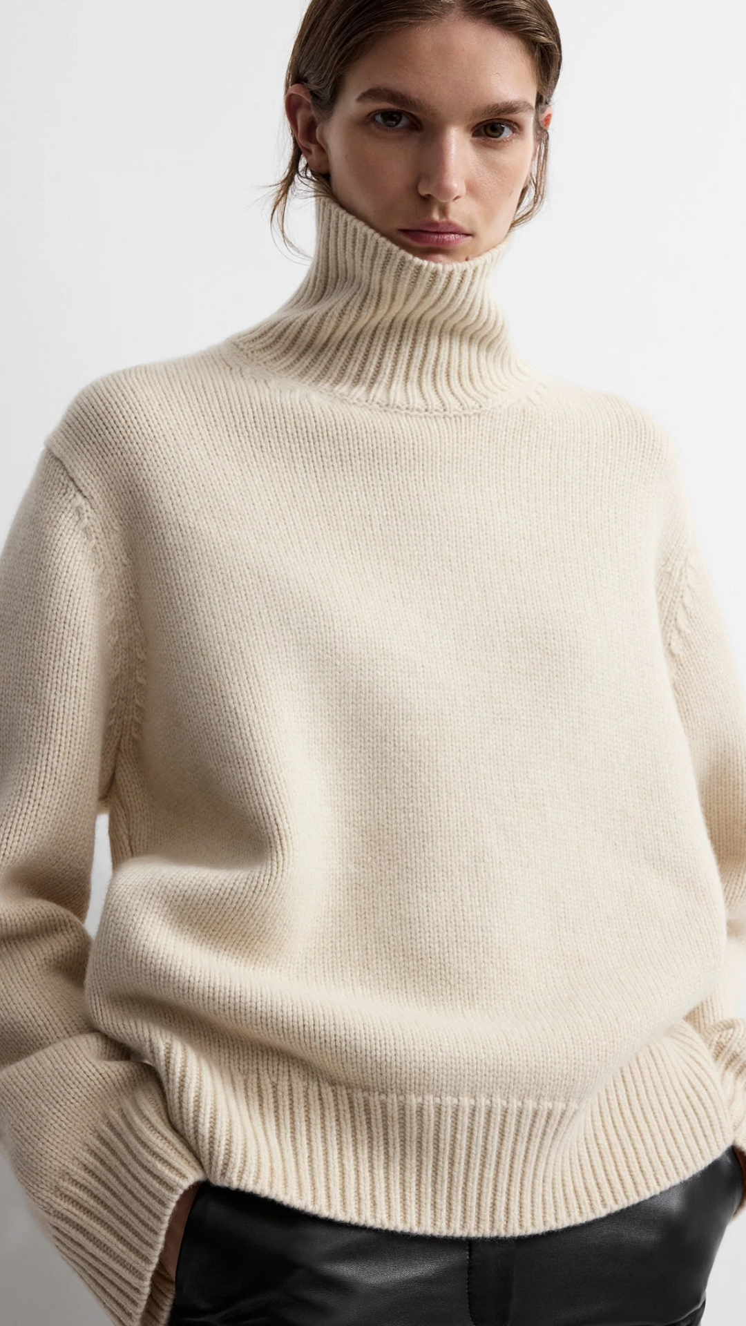 Toteme Oversized Lambswool Turtleneck in Almond