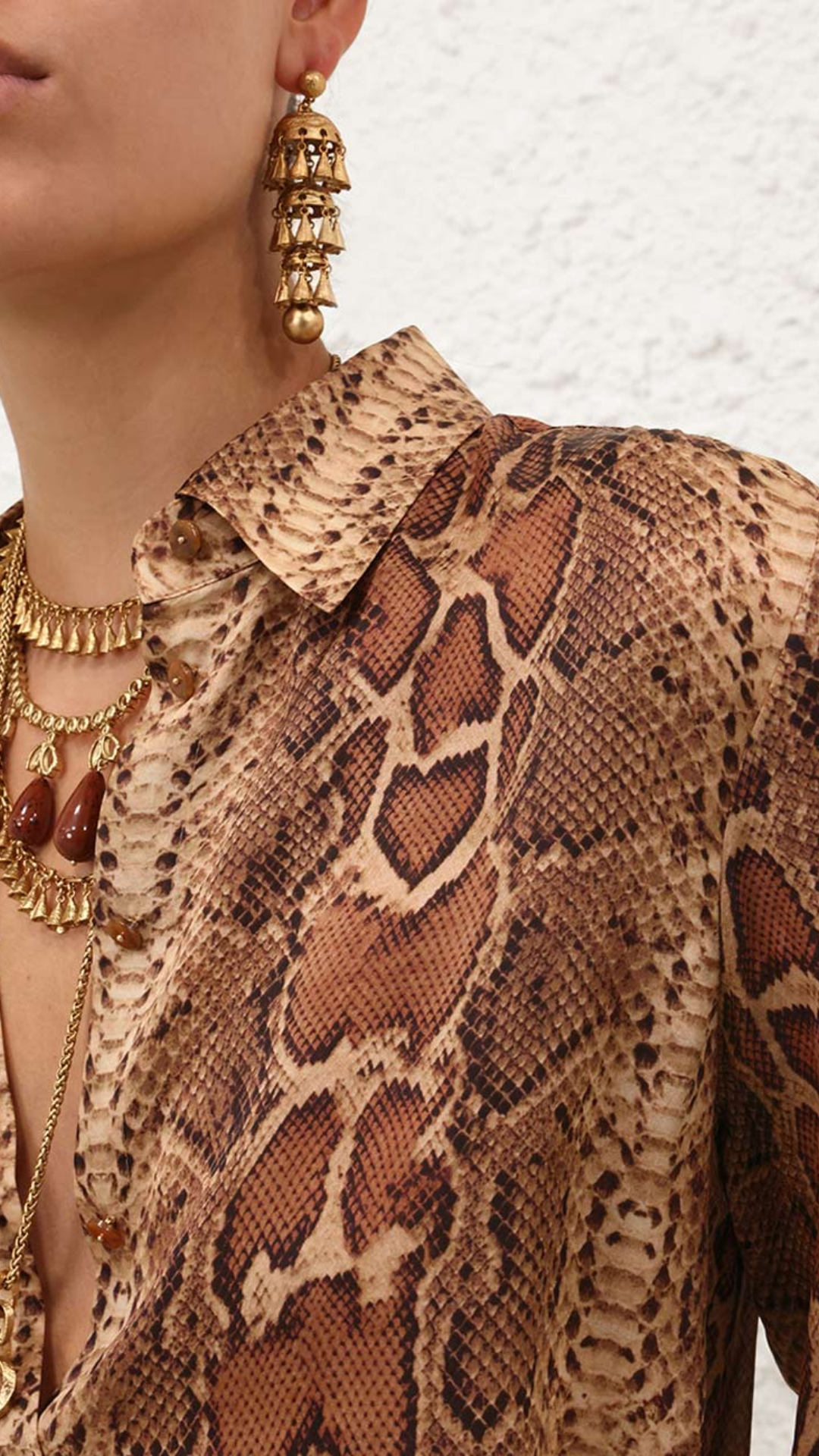 Zimmermann Hypnotic Shirt in Tan Snake