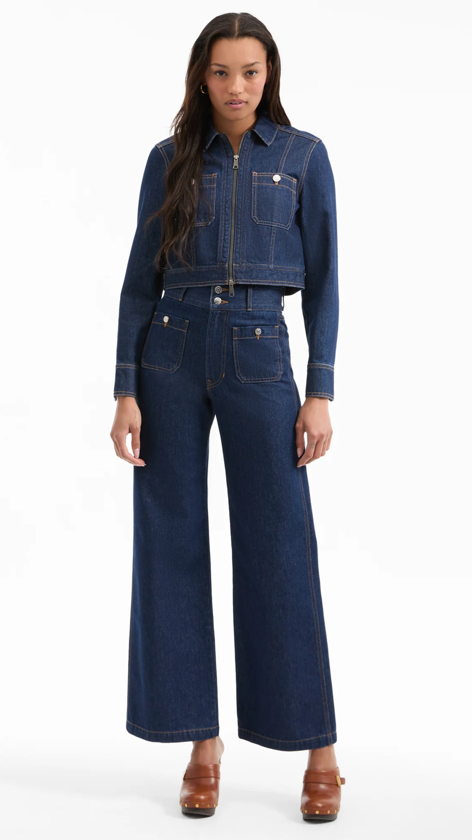 Veronica Beard Taylor Patch Pocker Wide Leg Jean in Indigo Rinse