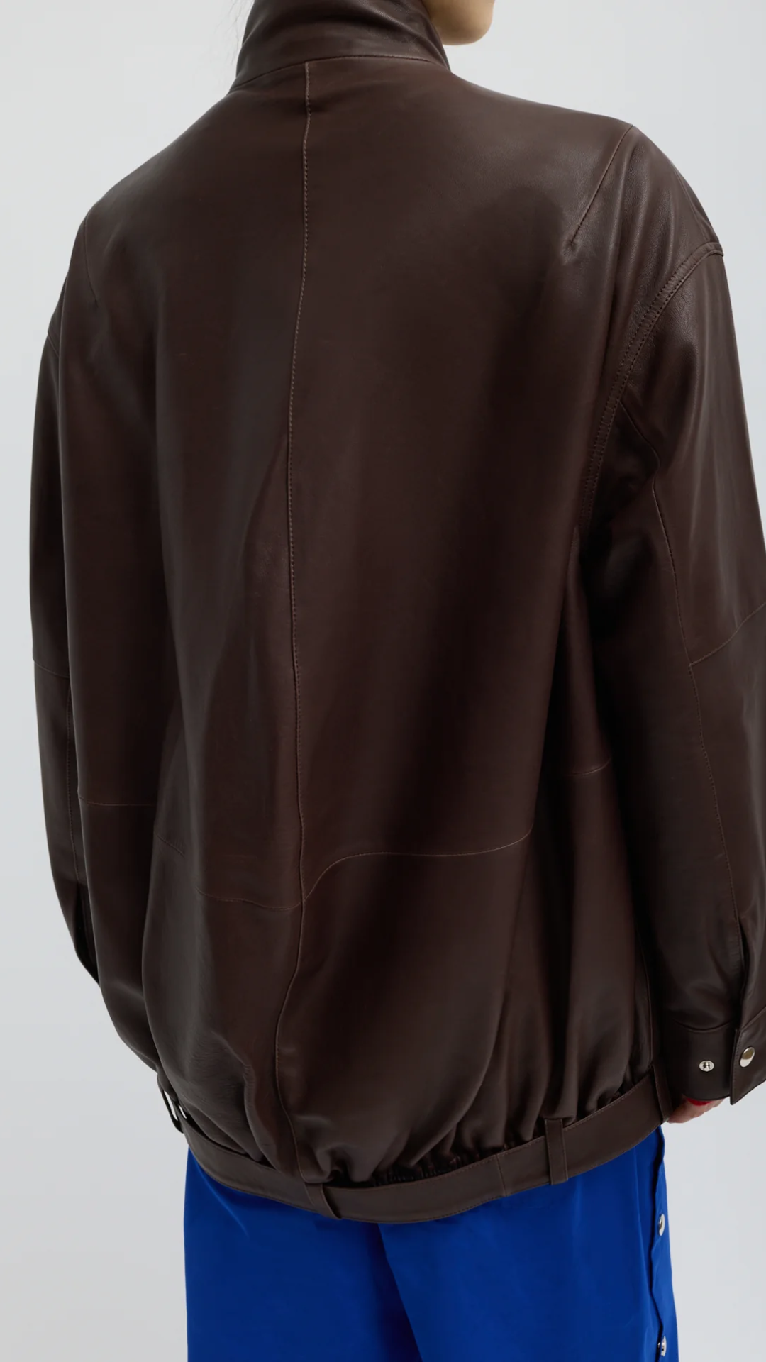 Tibi Leather Moto Bomber in Brown