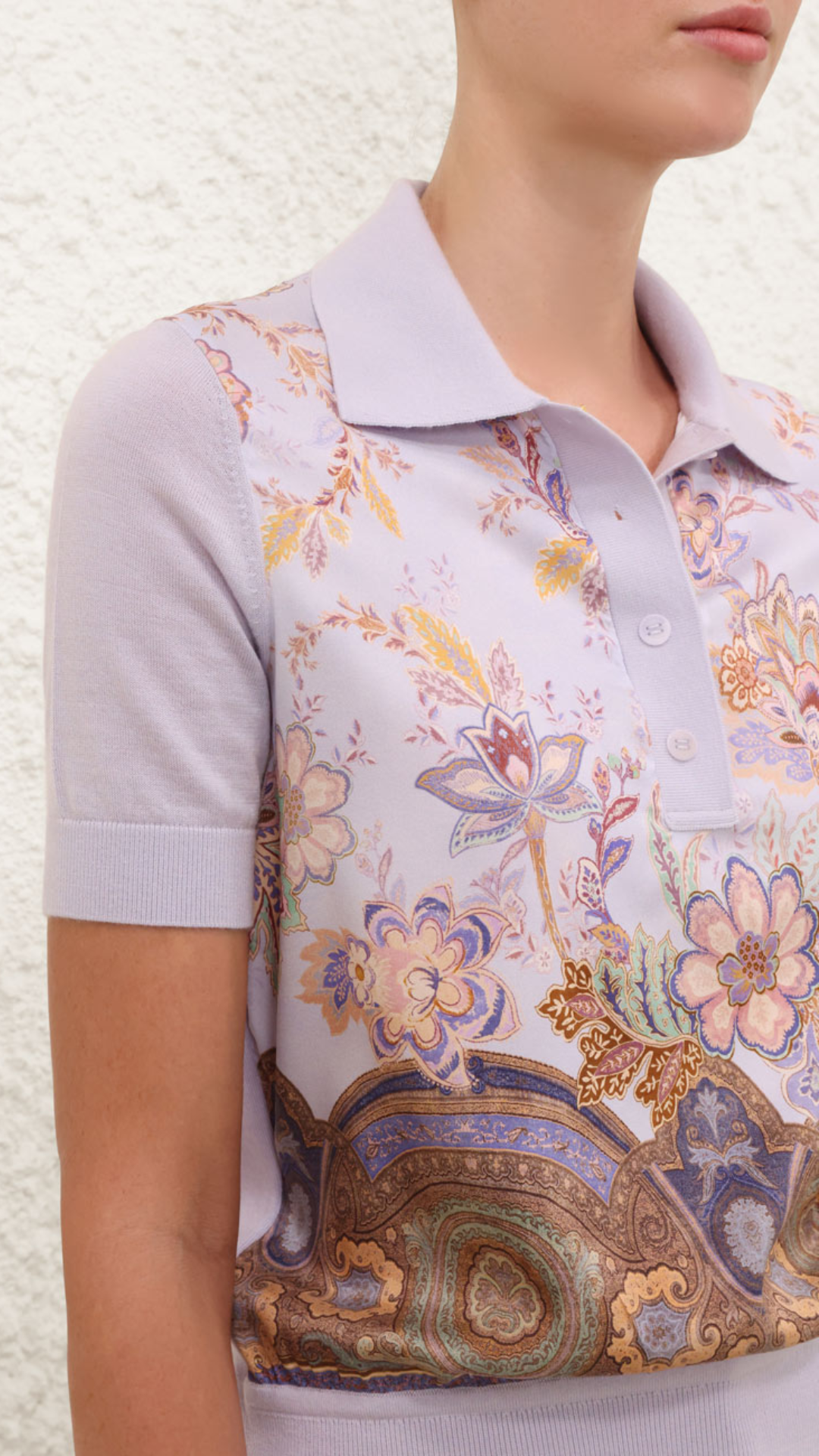 Zimmermann Luna Printed Silk Polo in Lilac
