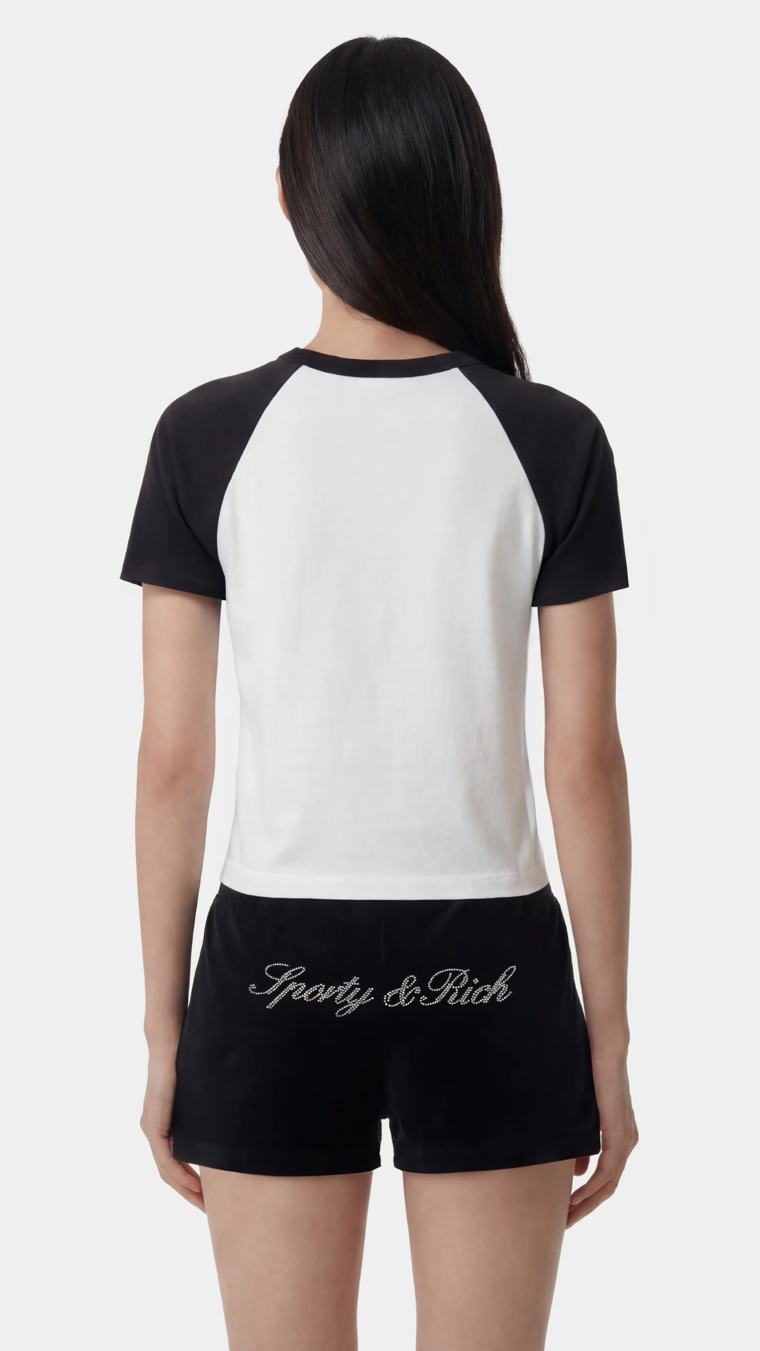 Sporty & Rich Signature Logo Baby Baseball Tee in White/ Black