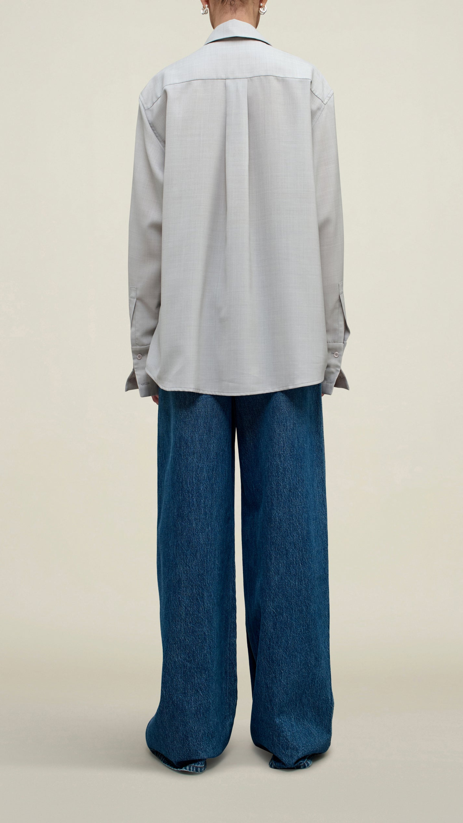 Kallmeyer Chloé Bib Button Down in Light Silver Wool Voile