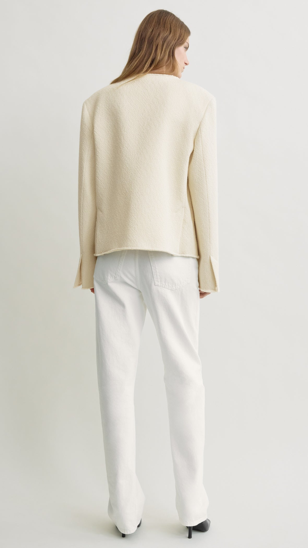 Toteme Open-Front Bouclé Blazer in Ecru