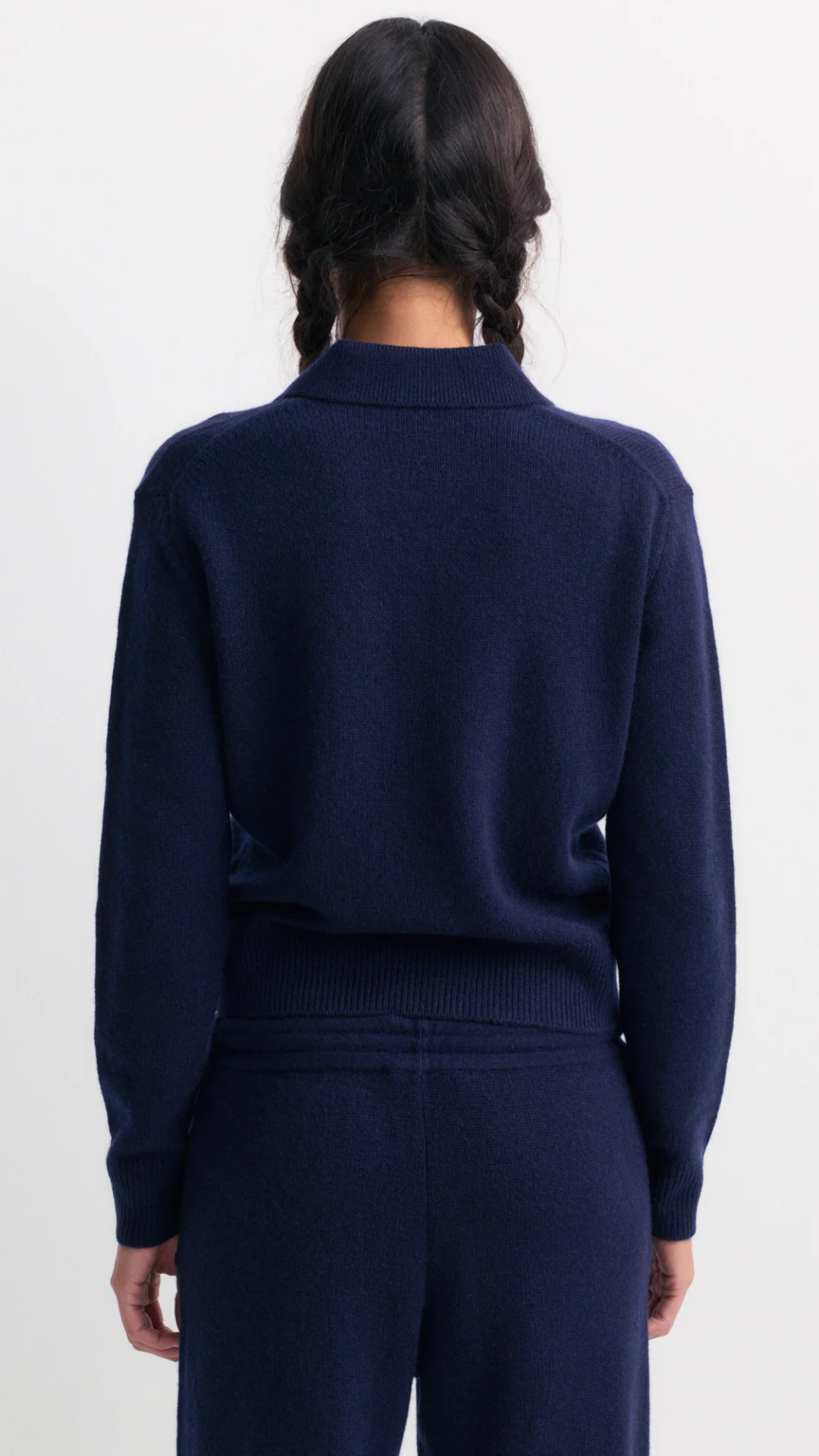 Sporty & Rich Izar S Logo Cashmere Polo in Dark Navy