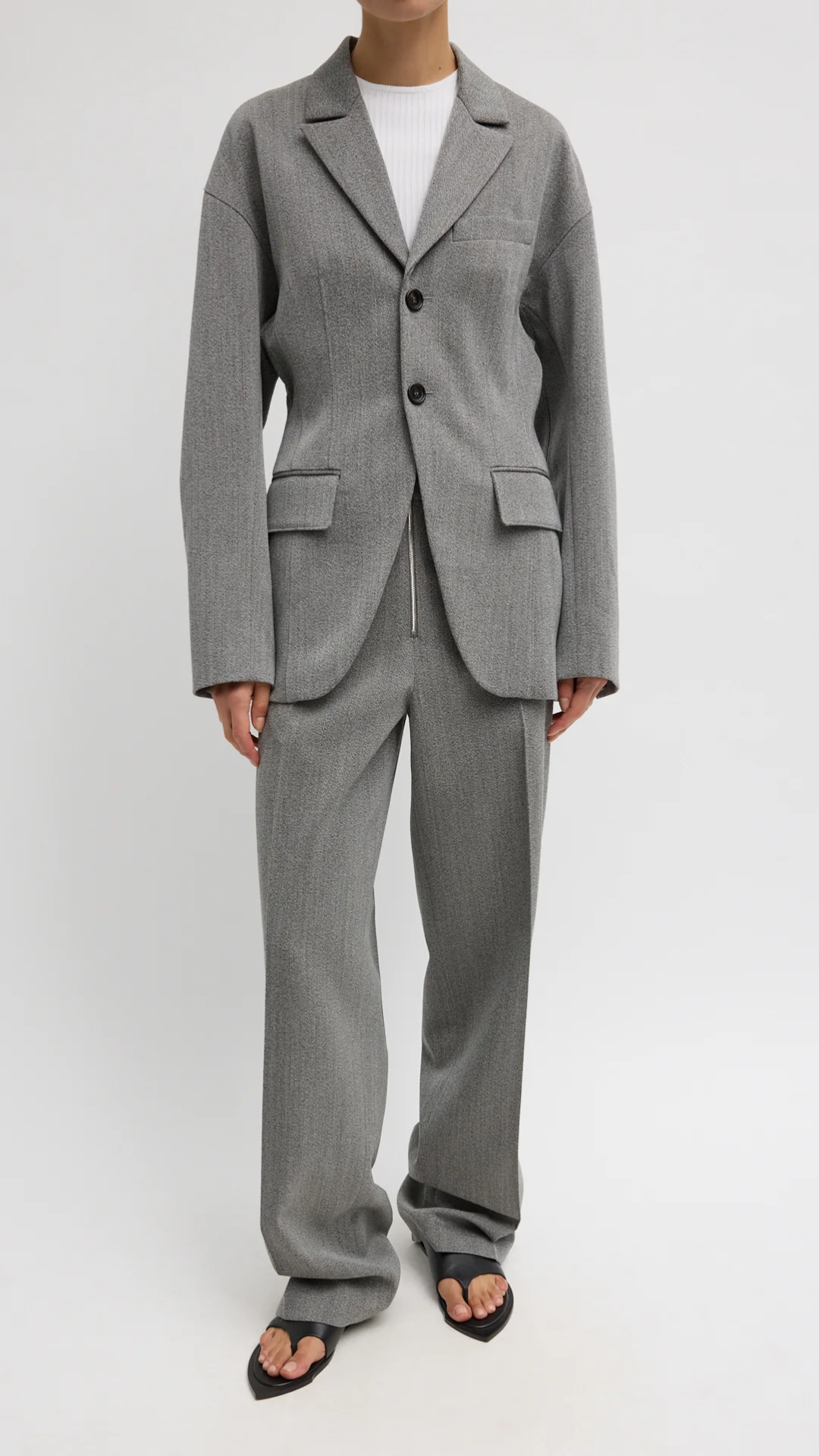 Tibi Structured Wool Zip Trouser in Grey Multi