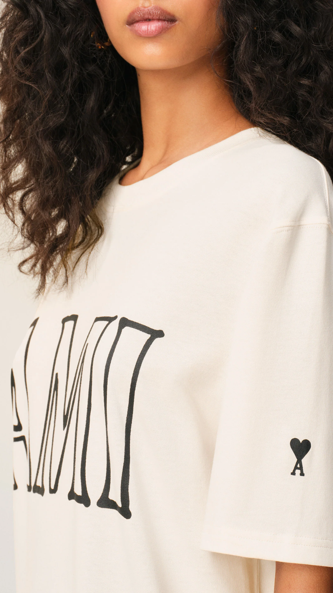 AMI Short Sleeve Cotton Ami Paris Print T-Shirt in Cream