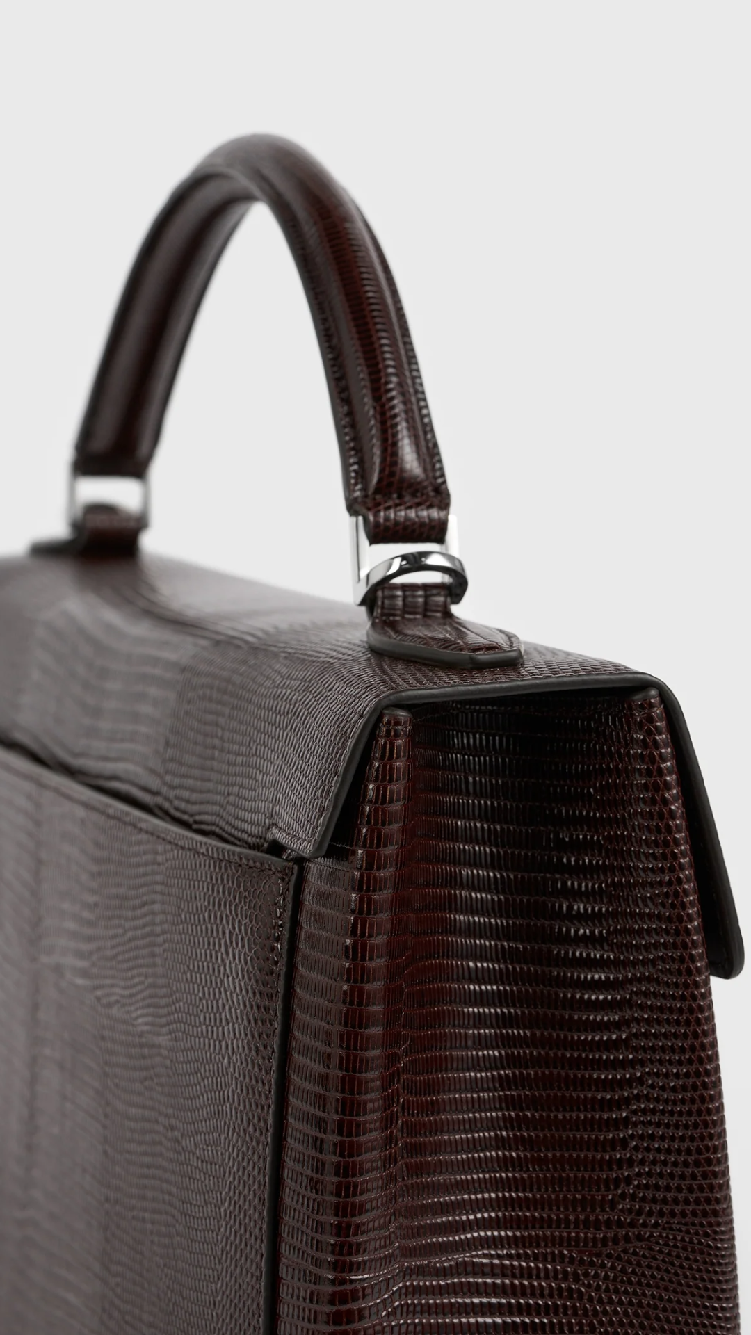 Toteme Clip Lizard Embossed Top Handle Bag in Brown
