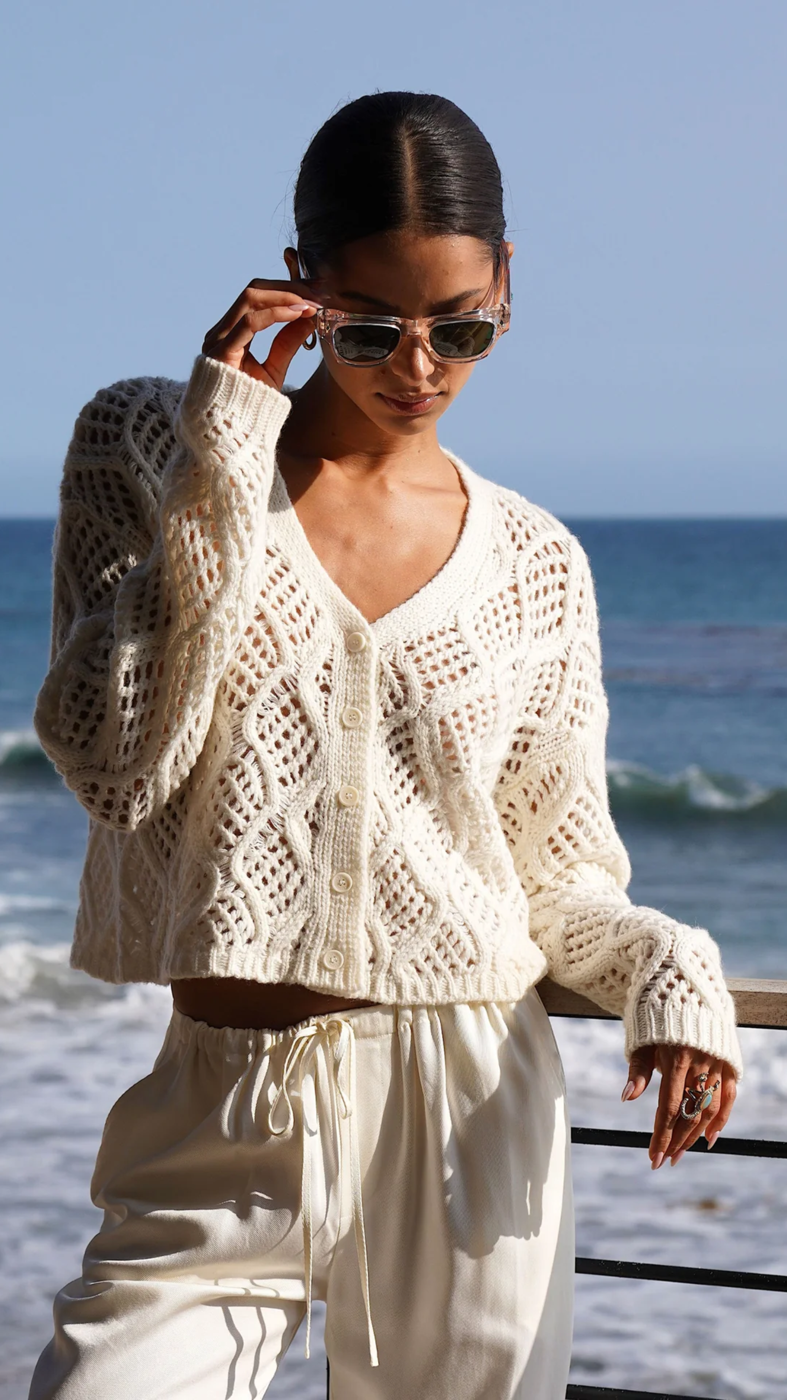 Sablyn Jolie V-neck Cropped Cardigan in Gardenia