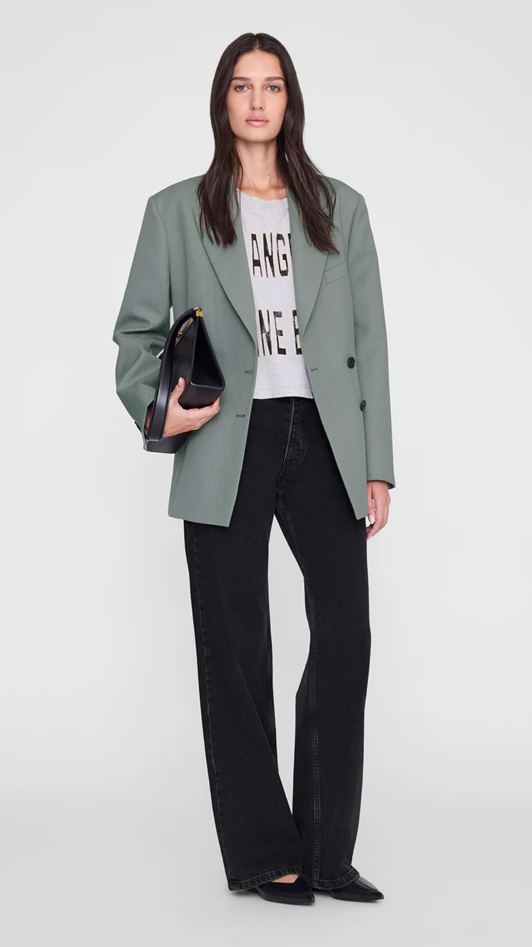 Anine Bing Johnny Cropped Tee in Grey