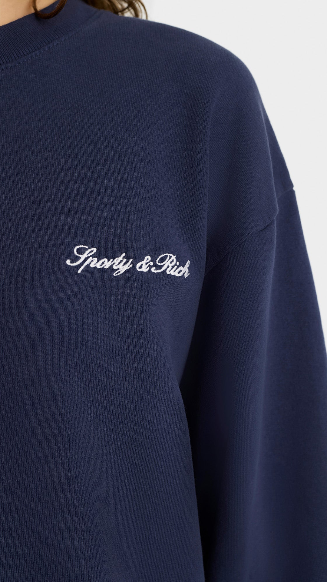 Sporty & Rich Syracuse Embroidered Crewneck in Navy/White