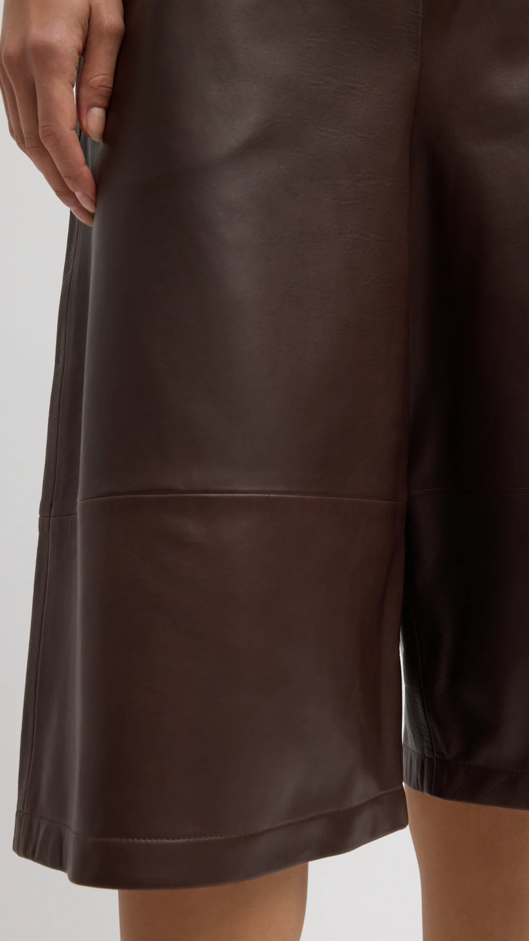Tibi Leather Relaxed Long Short in Brown