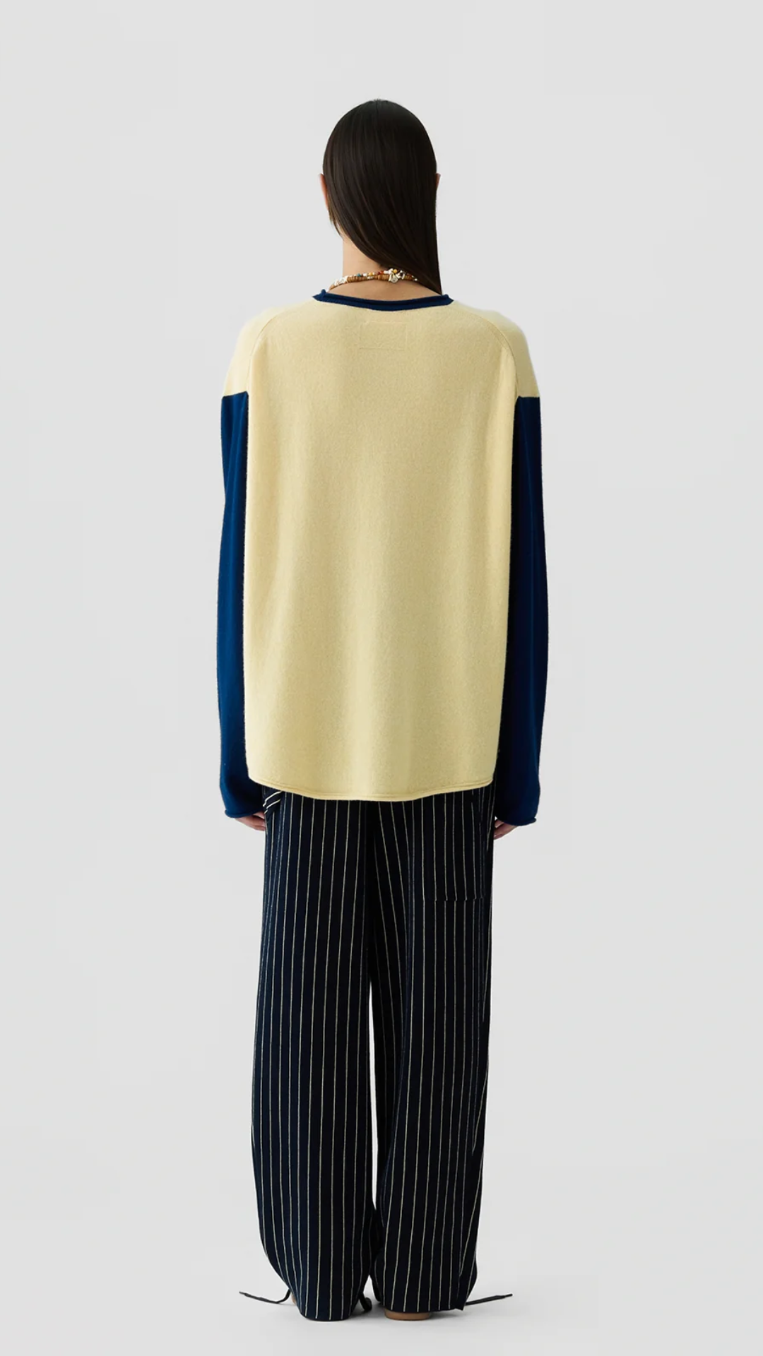 Guest In Residence Baseball Oversized Crew in Butter/Navy