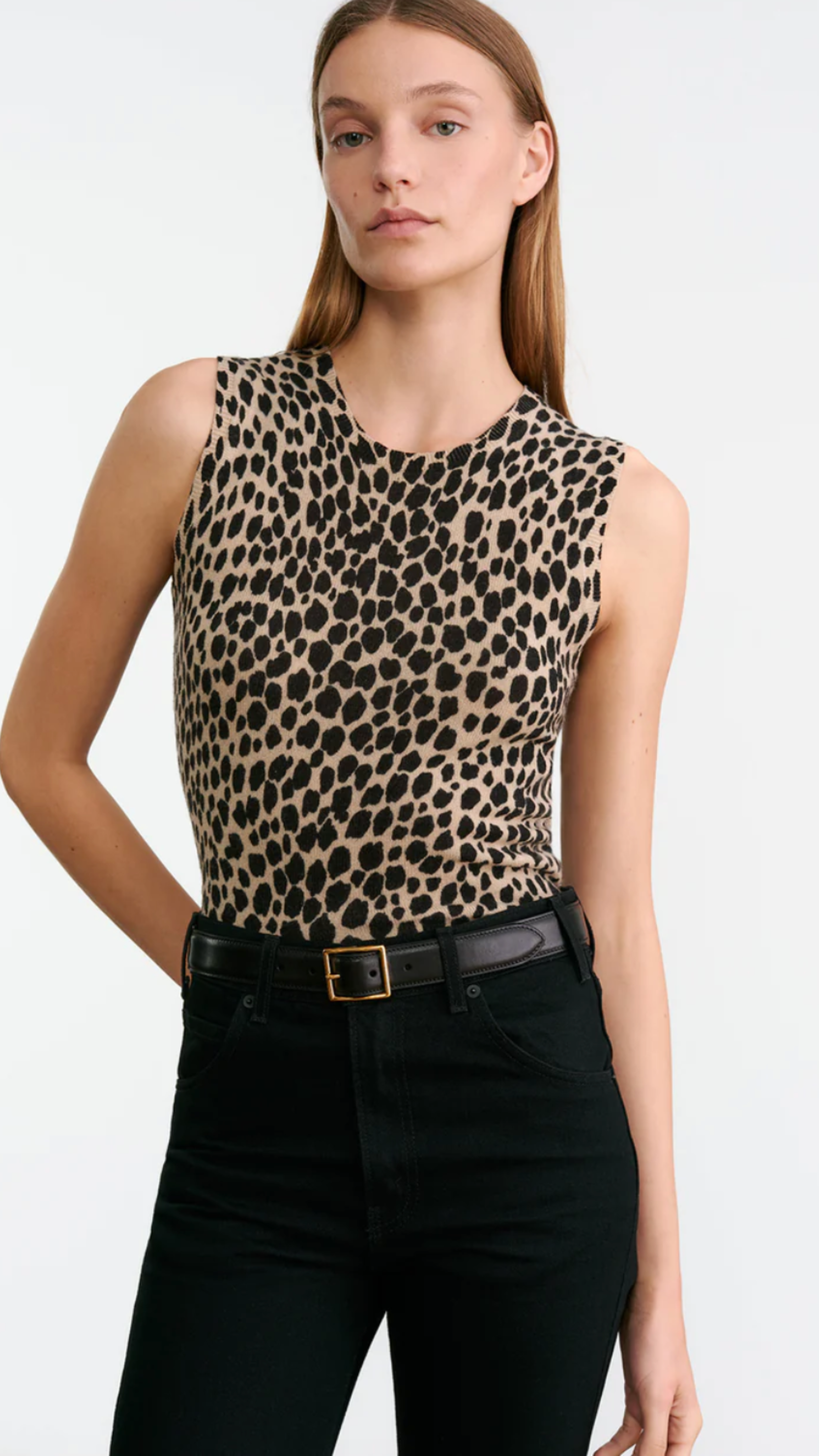 Nili Lotan Nessa Sweater Tank in Taupe Black Cheetah