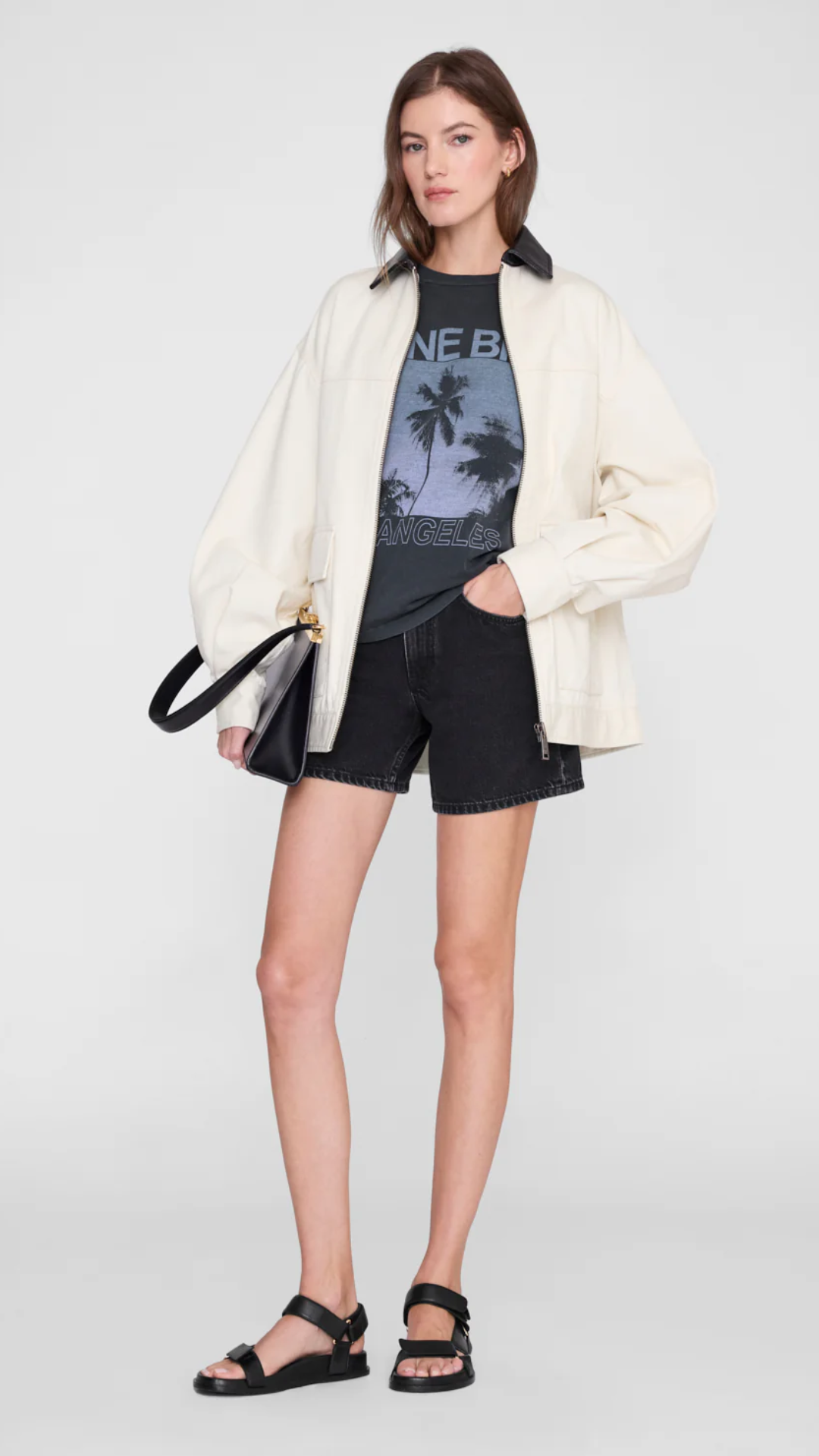 Anine Bing Cade Tee Palms in Washed Black