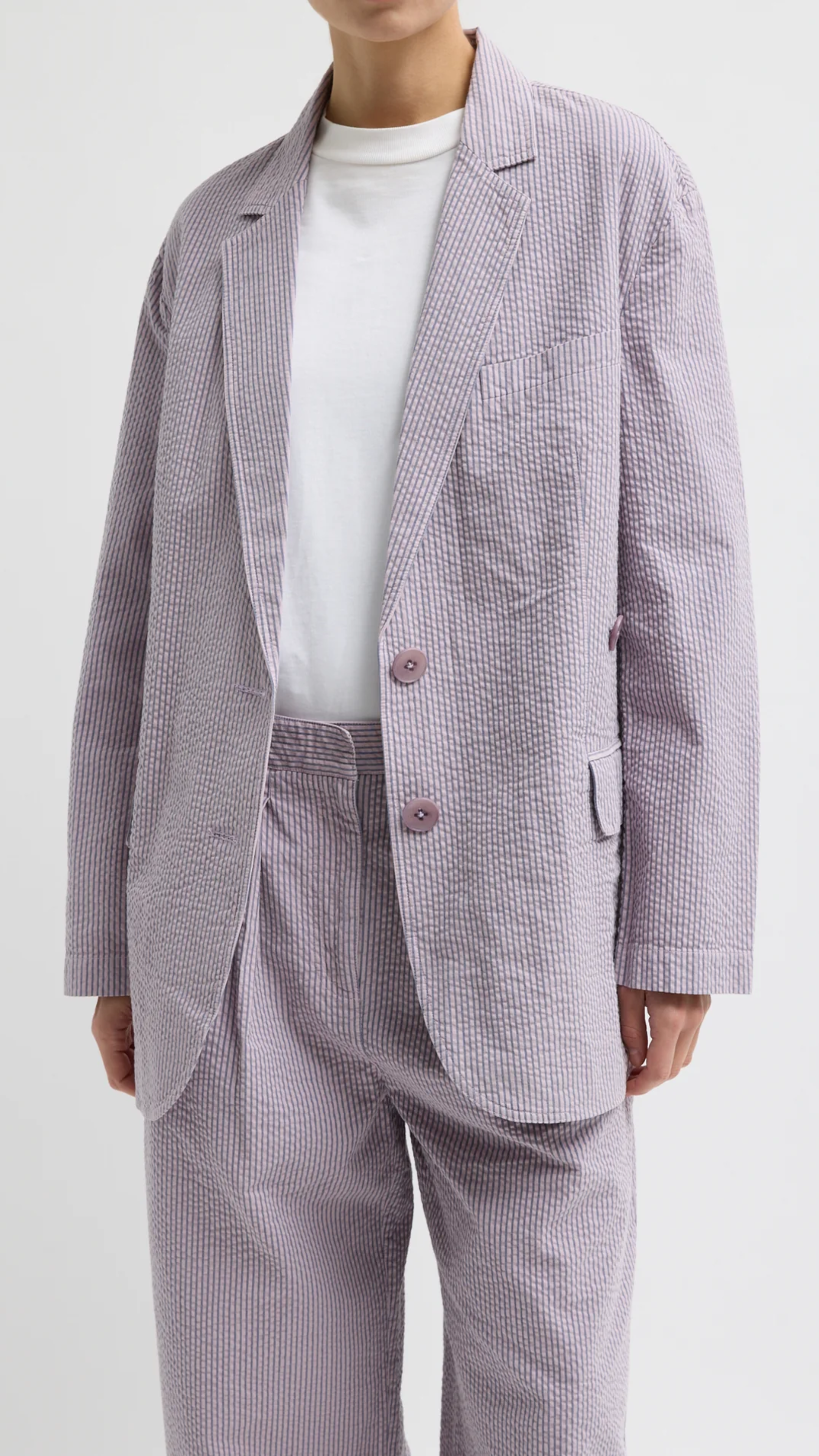 Tibi Garment Dyed Seersucker Liam Blazer in Mauve