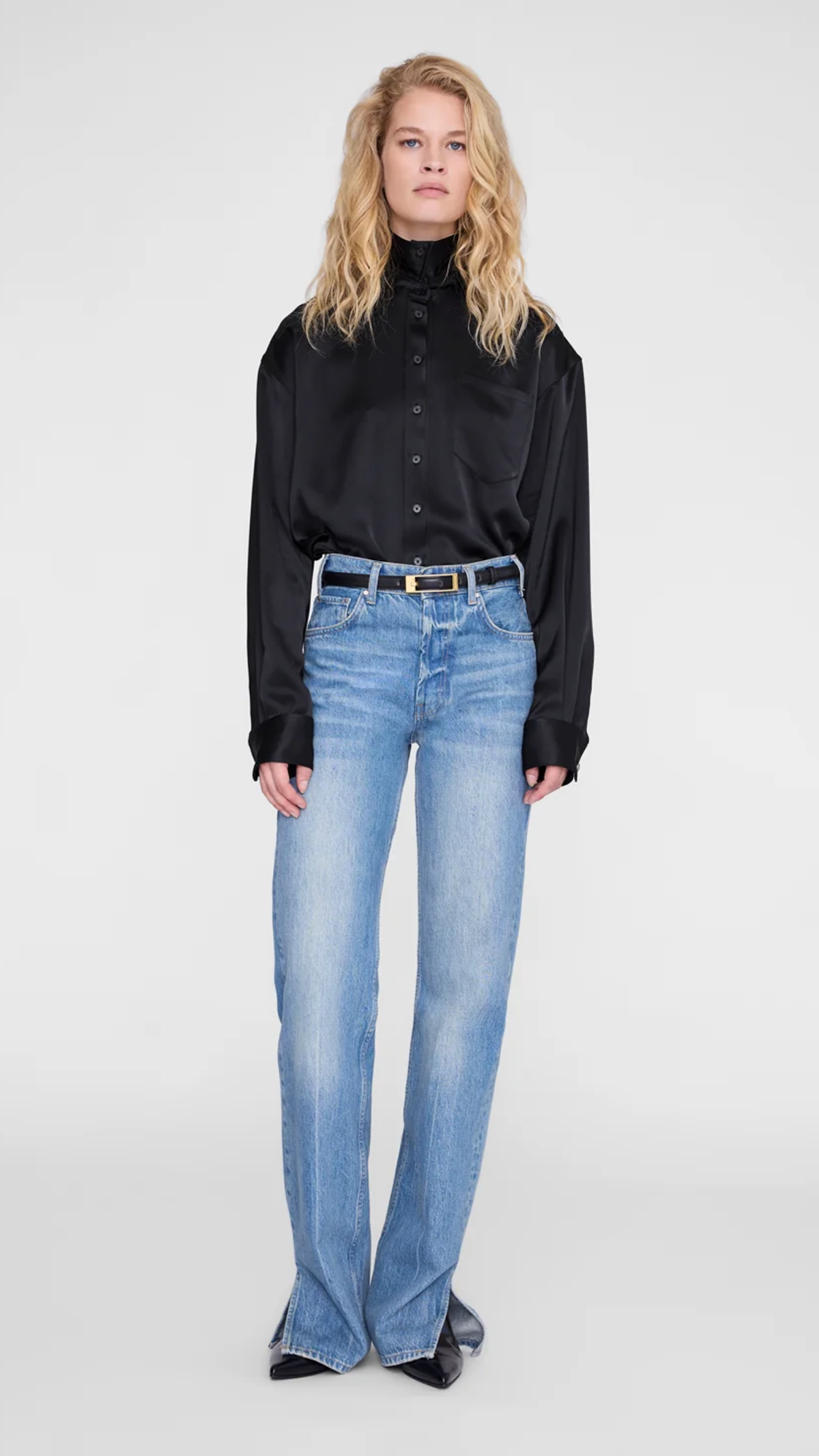 Anine Bing Scott Cropped Shirt in Black