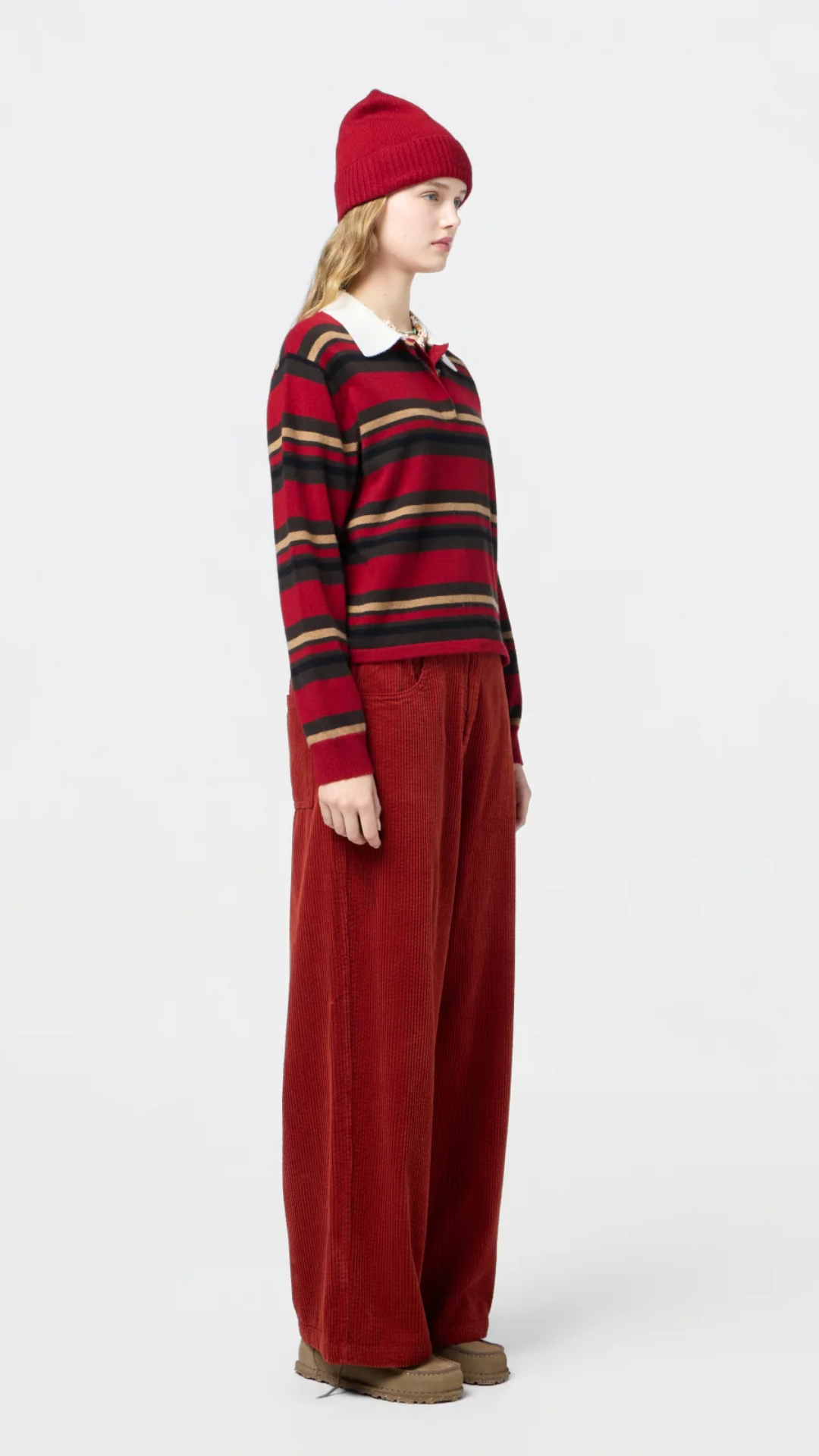 Guest in Residence Cropped Rugby Sweater in Ruby
