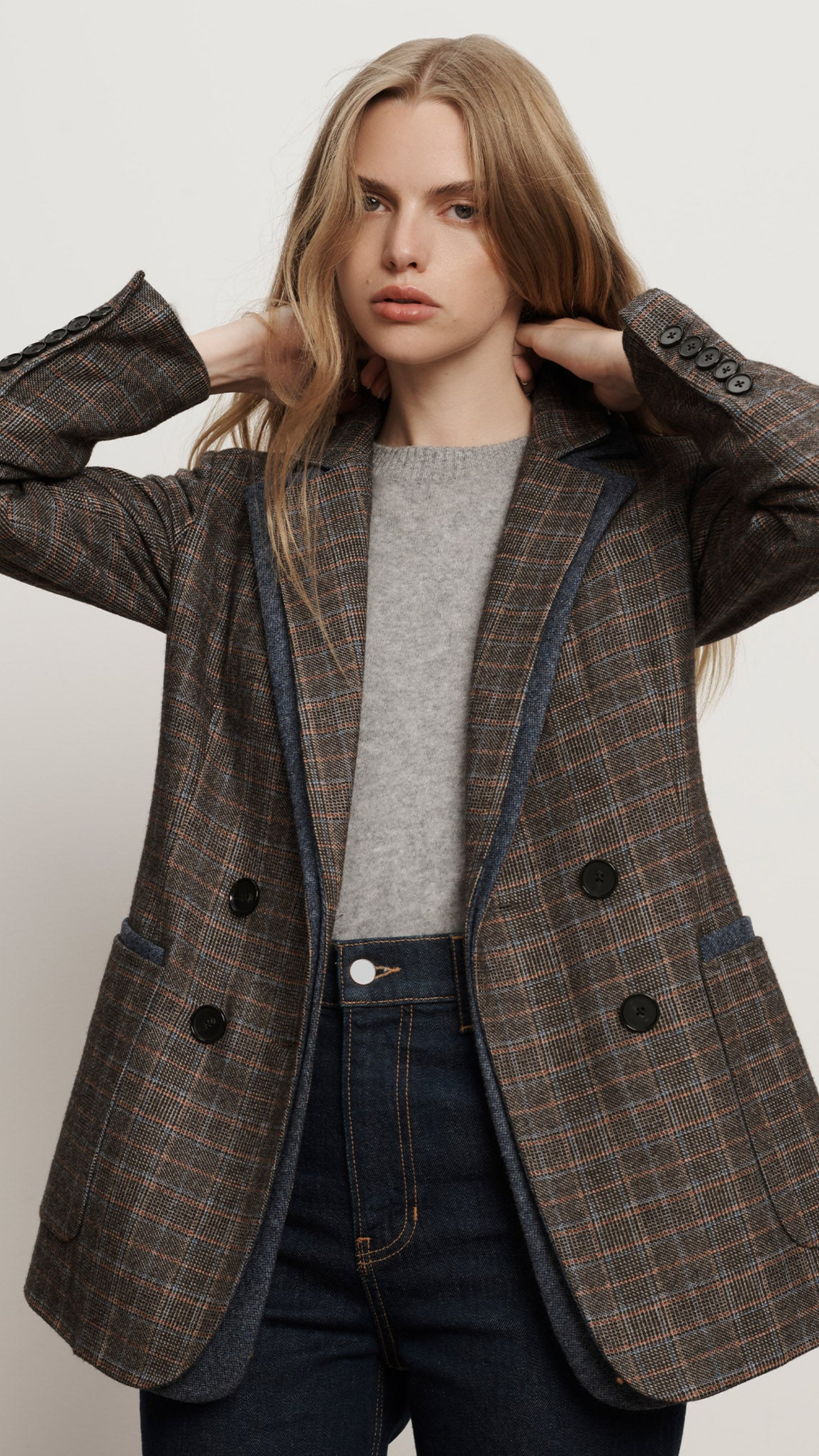 Veronica Beard Hedi Plaid Dickey Jacket in Charcoal