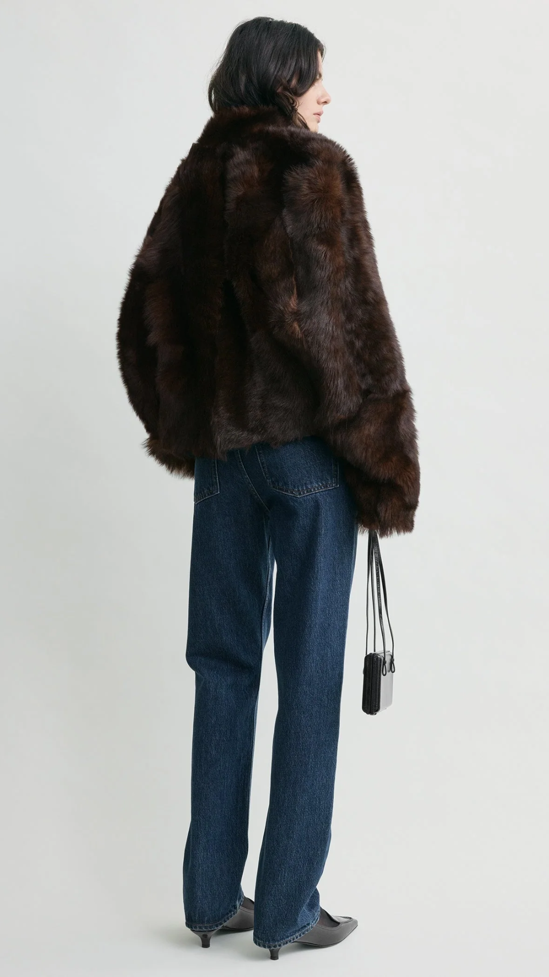 Toteme Silky Shearling Jacket in Dark Brown