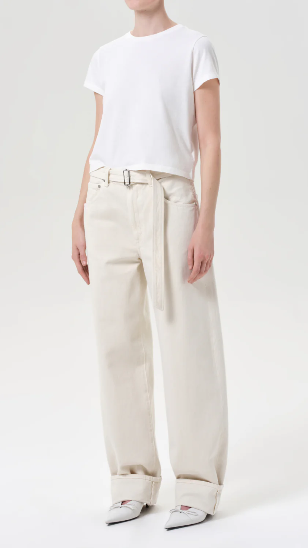 Agolde Adine Shrunken Tee in White Ash