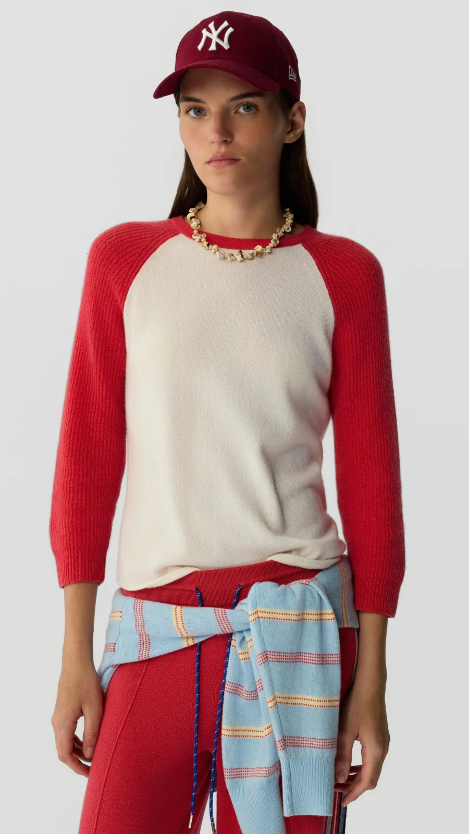 Guest in Residence Cashmere Baseball Tee in Cream Scarlett