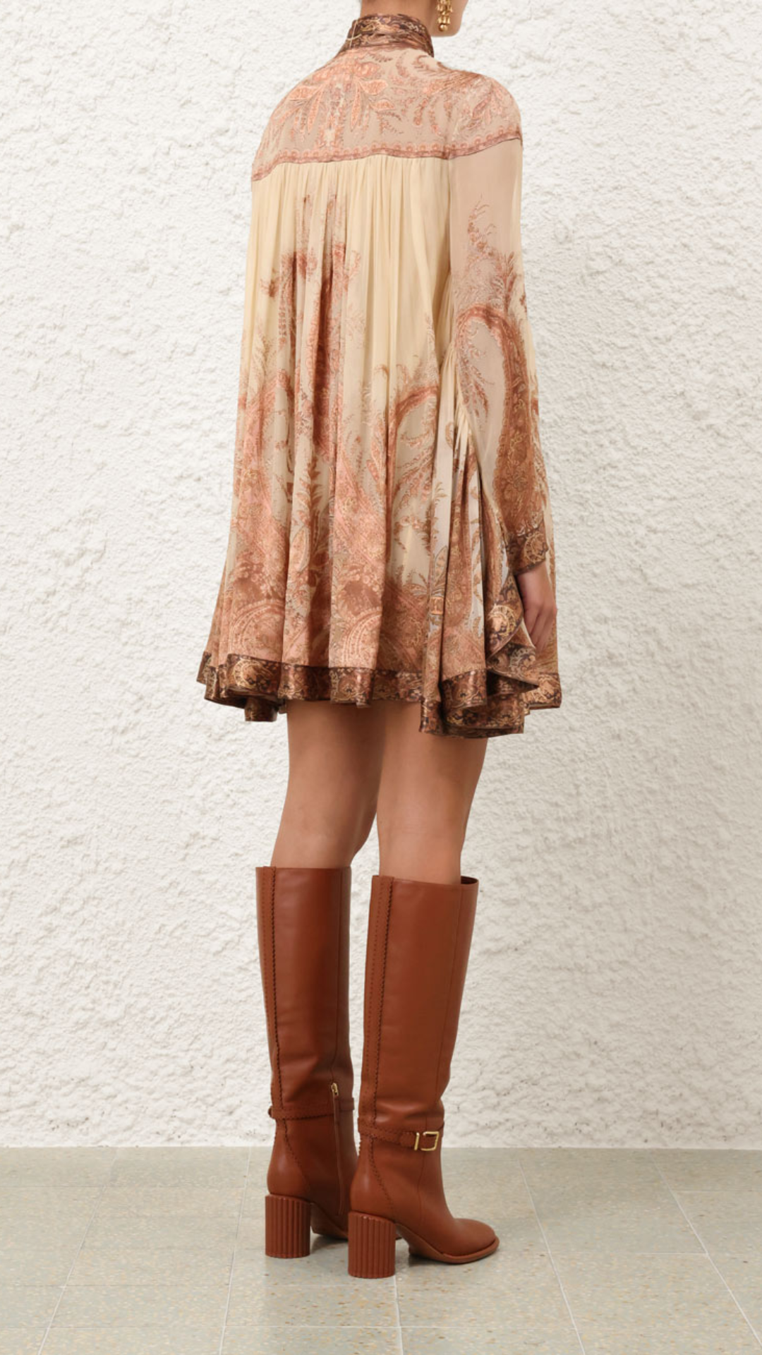 Zimmerman Hypnotic Batwing Mini Dress in Cream Paisley
