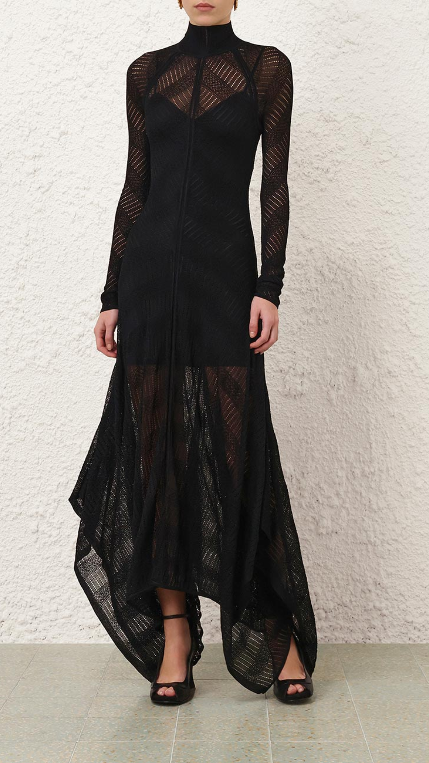 Zimmermann Valiant Chevron Lace Dress in Black