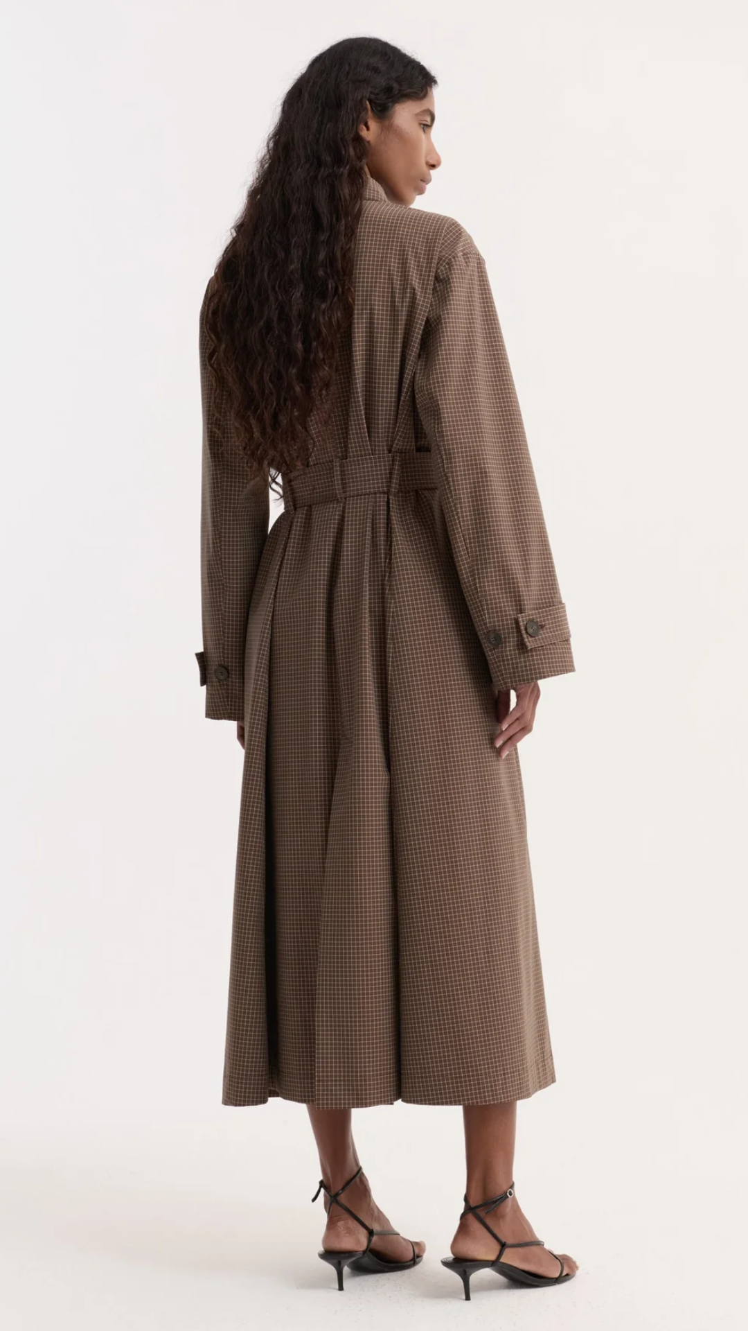 Róhe Technical Check Belted Coat in Brown Check