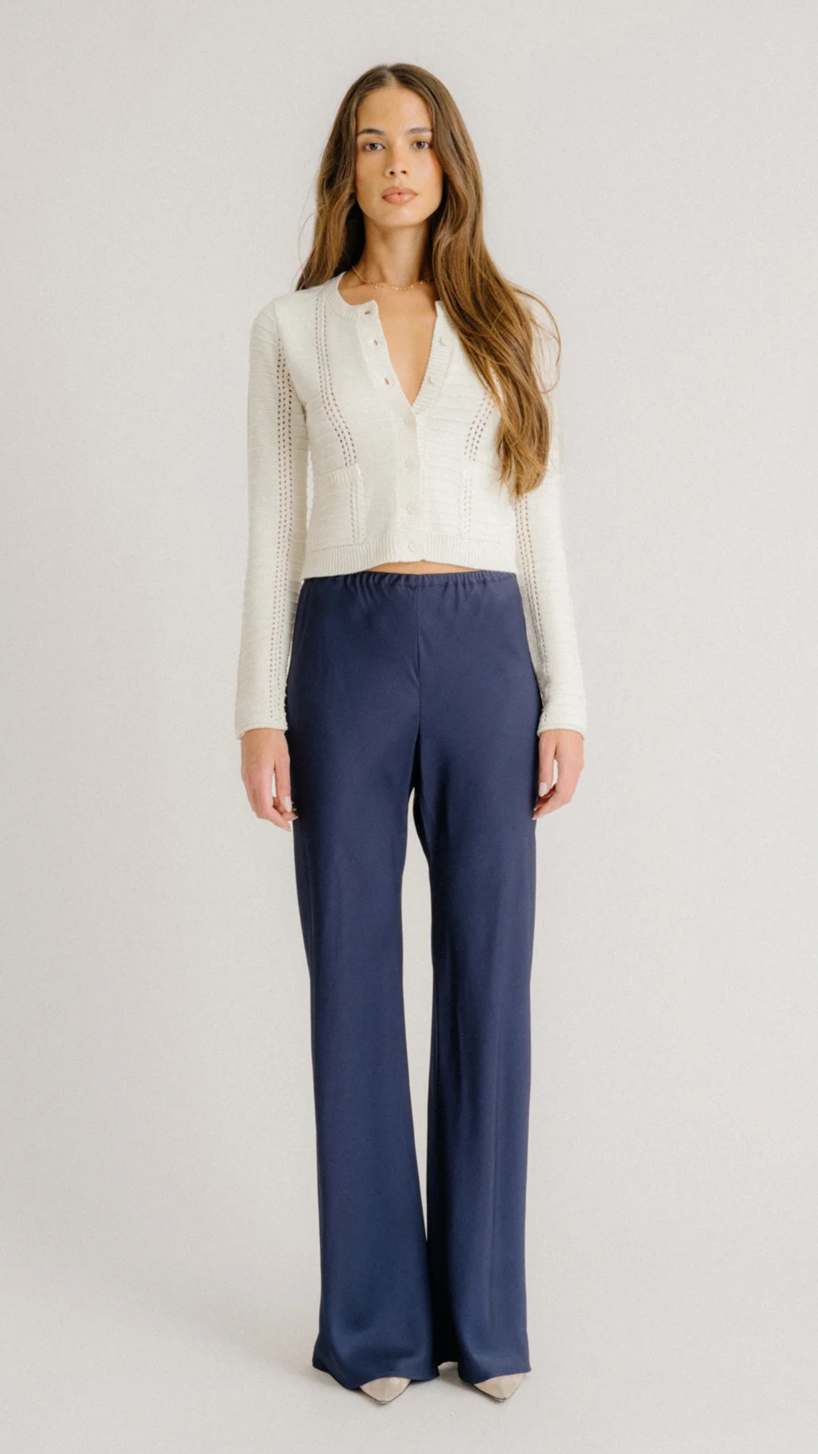 Sablyn Charlotte Slim Crewneck Cardi in Gardenia